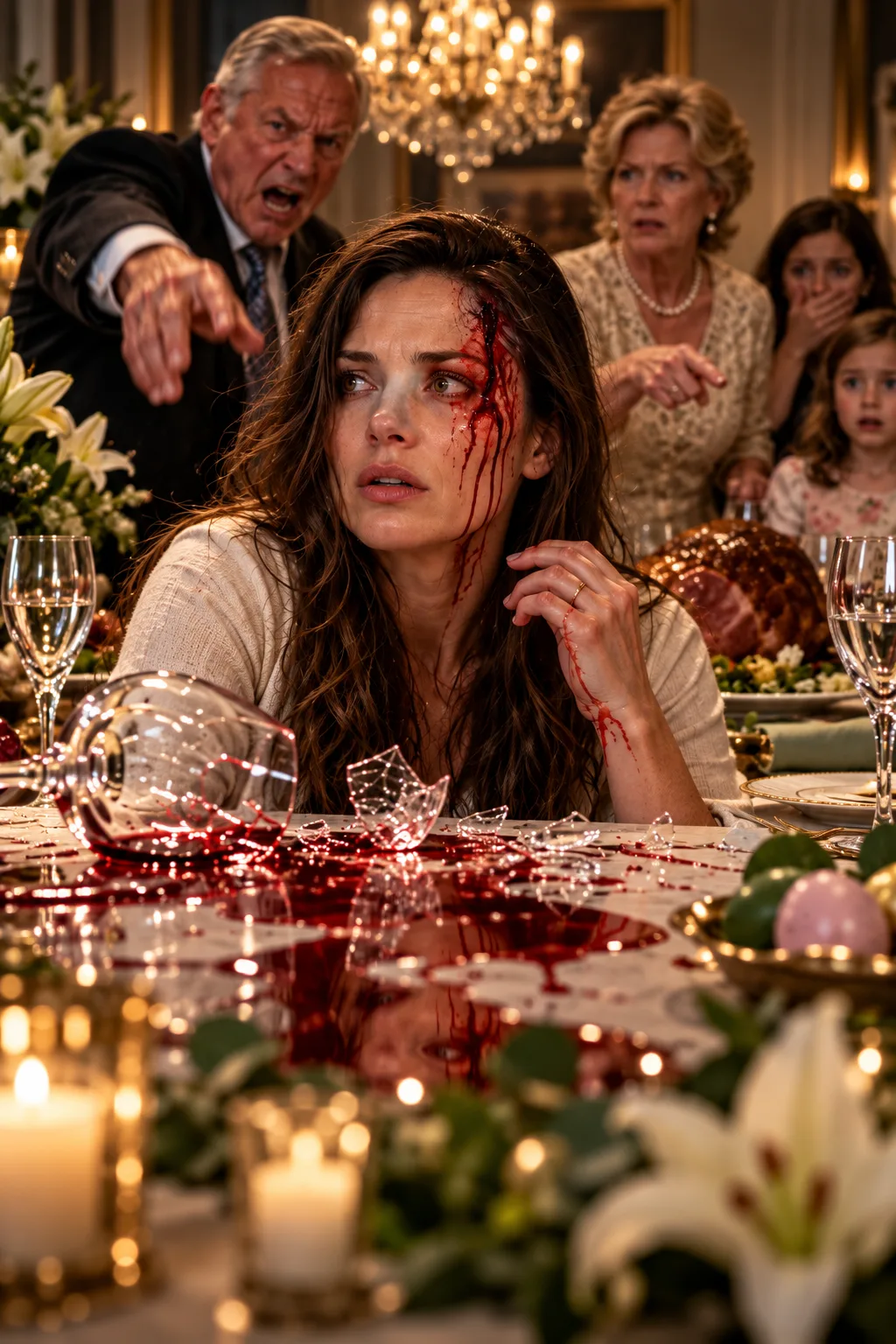 My father hurled a wine glass straight into my face during Easter dinner because I refused to hand my sister the keys to my home.
