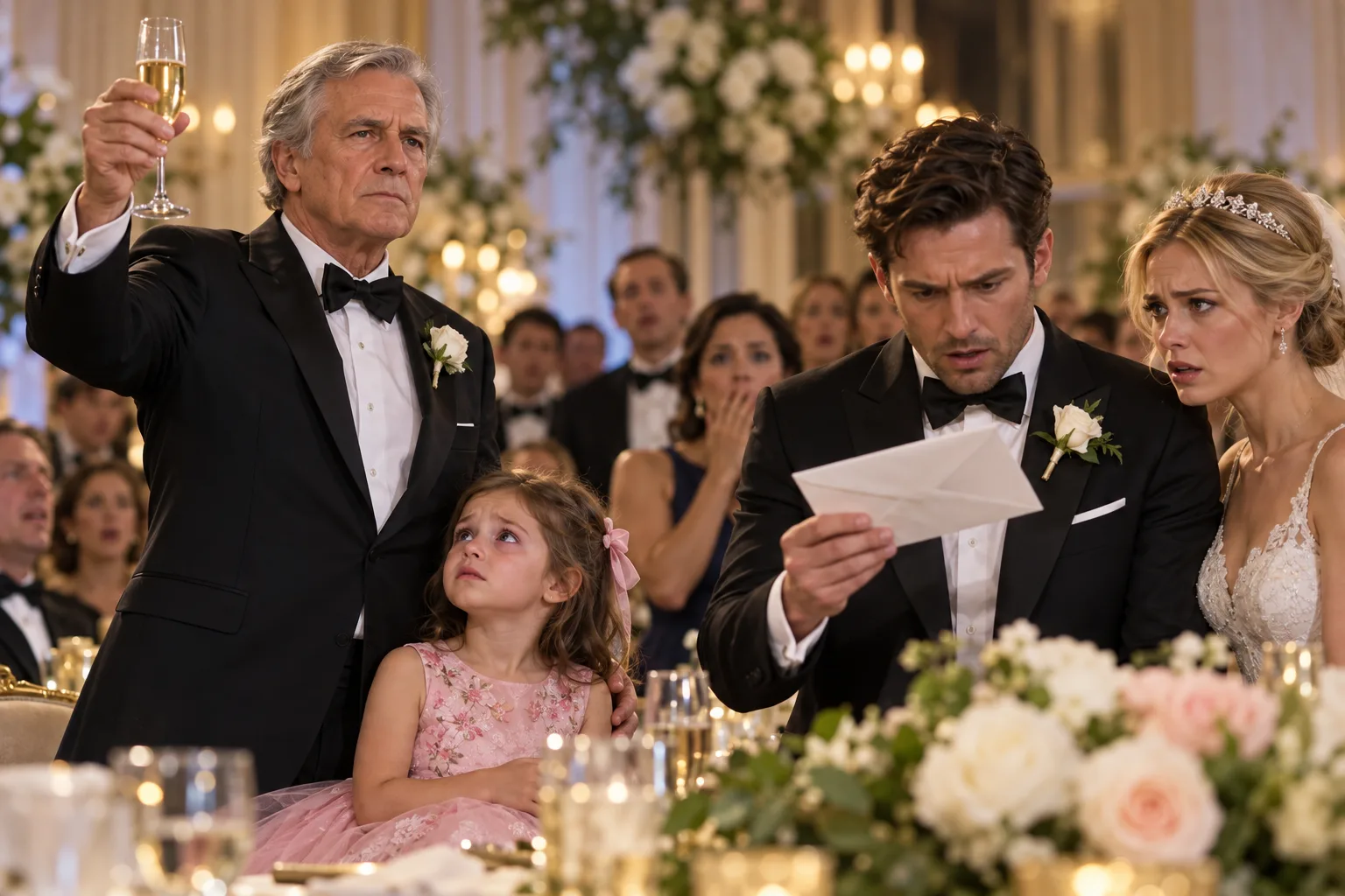 AT MY FORMER SON-IN-LAW’S WEDDING, HIS NEW BRIDE TOLD MY FIVE-YEAR-OLD GRANDDAUGHTER, “YOU’RE NOT DADDY’S MOST IMPORTANT GIRL ANYMORE. STAY OUT OF OUR FAMILY PHOTOS.” I KEPT QUIET—UNTIL I RAISED MY GLASS AT THE RECEPTION. MY TOAST SILENCED 150 GUESTS. BUT MY FINAL WORDS MADE THE GROOM STAND UP AND DEMAND THE TRUTH.