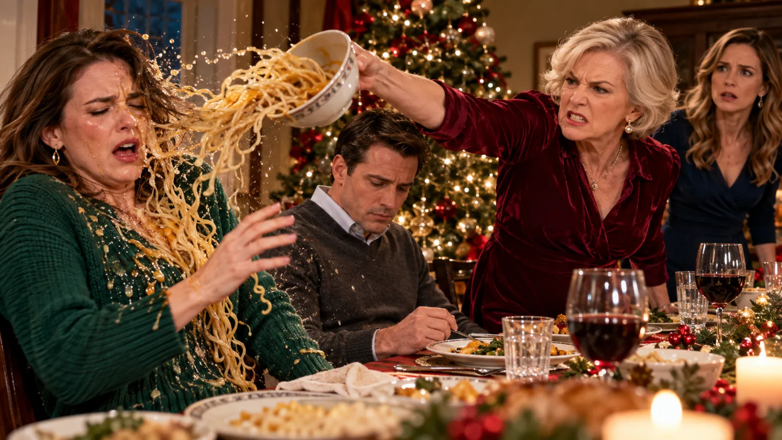 My mother-in-law hurled a bowl of steaming noodles straight into my face at Christmas dinner.