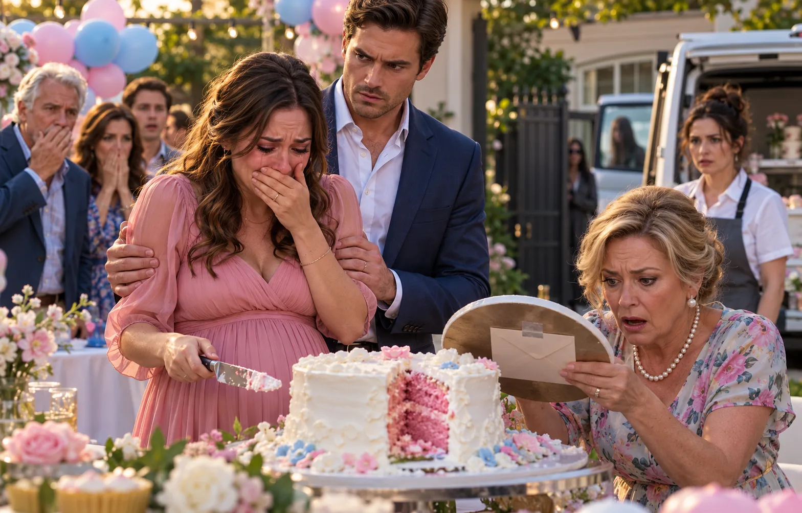 My daughter sliced into her gender reveal cake and suddenly burst into tears. Moments later, the baker quietly pulled me aside and revealed something that changed everything.