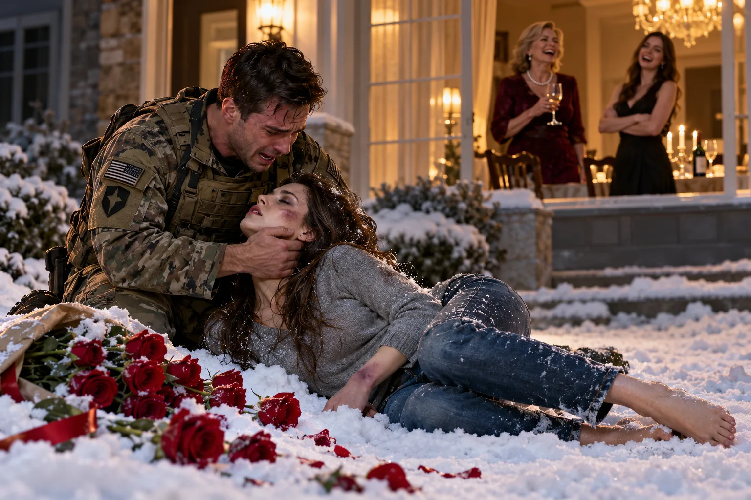 I came home after a two-year deployment carrying red roses for my wife—and found her barefoot and unconscious in the snow while my mother and sister laughed inside.