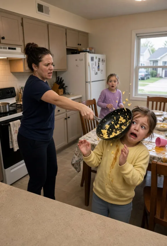 My Sister Threw a Hot Skillet at My 4-Year-Old Daughter for Sitting in the Wrong Chair. My Mother Told Me to Keep Her Quiet—But One Text Message at the Hospital Exposed Who Really Gave the Order. ounter with a dish towel.