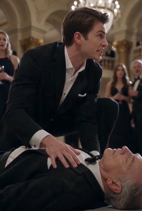 The ballroom had fallen into complete silence.  Ethan knelt beside his unconscious father, Richard Sterling, his hands trembling as he checked for a pulse.