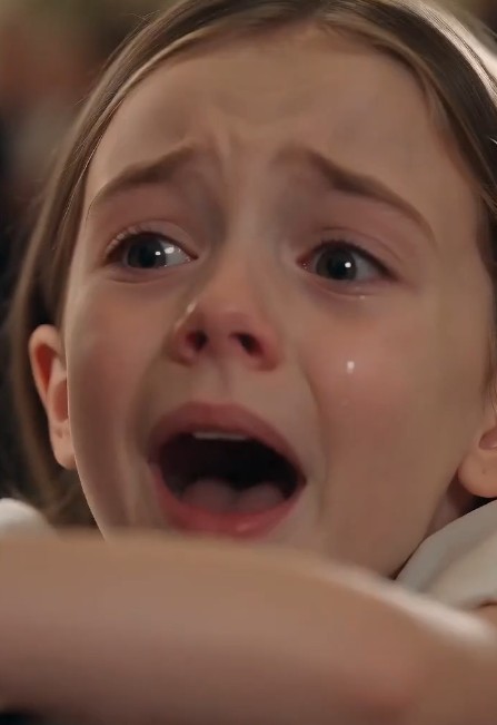 The entire ballroom stood frozen.  Even the orchestra had stopped playing.  The father stared at the maid as if he had seen a ghost.  His hands trembled.  "Who are you?" he whispered.  The woman slowly looked up, still holding Chloe in her arms.  Before she could answer, Chloe cried harder.  "Don't send Mommy away again, Daddy! Please!"  The guests exchanged confused glances.