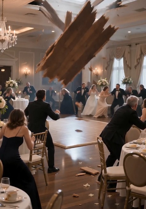 The groom struck my daughter with a wooden menu board—but the camera above the ballroom entrance exposed the lie that destroyed his future.
