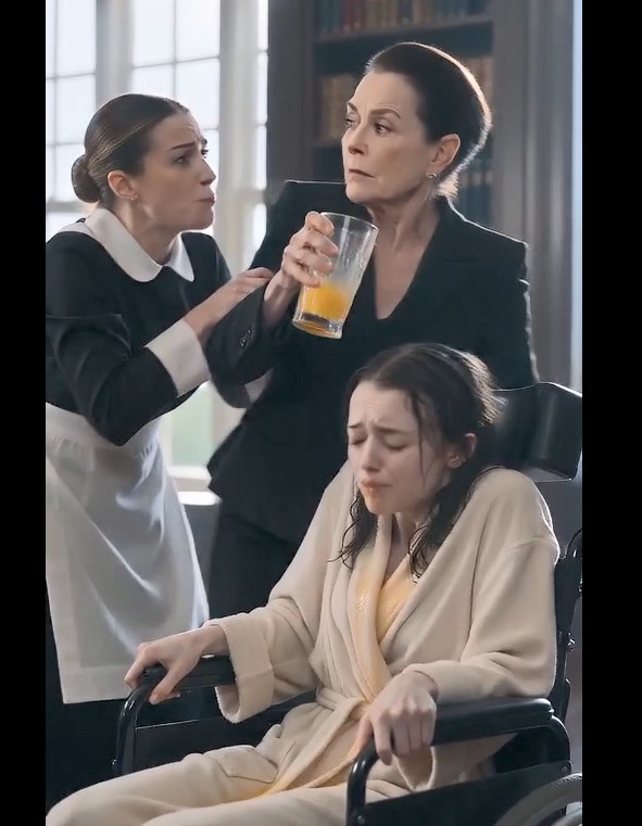 Ava's trembling hands clutched the arms of her wheelchair as Margaret raised a glass of orange juice to her lips.