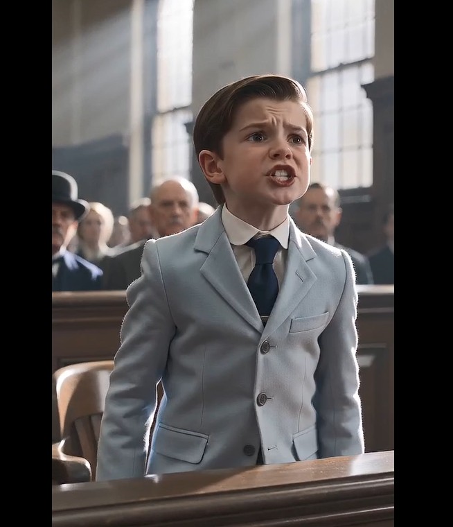 The courtroom was already thick with tension when the boy suddenly sprang to his feet from the gallery bench.  His small body was trembling, but his voice cut through the silence.