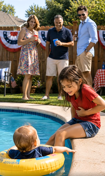 A grandmother hosting a cheerful summer pool party became WORRIED when her four-year-old granddaughter refused to swim and sat alone quietly holding her stomach in pain — but moments later, the little girl followed her into the bathroom, locked the door, and revealed a TERRIFYING SECRET her parents warned her never to tell anyone …
