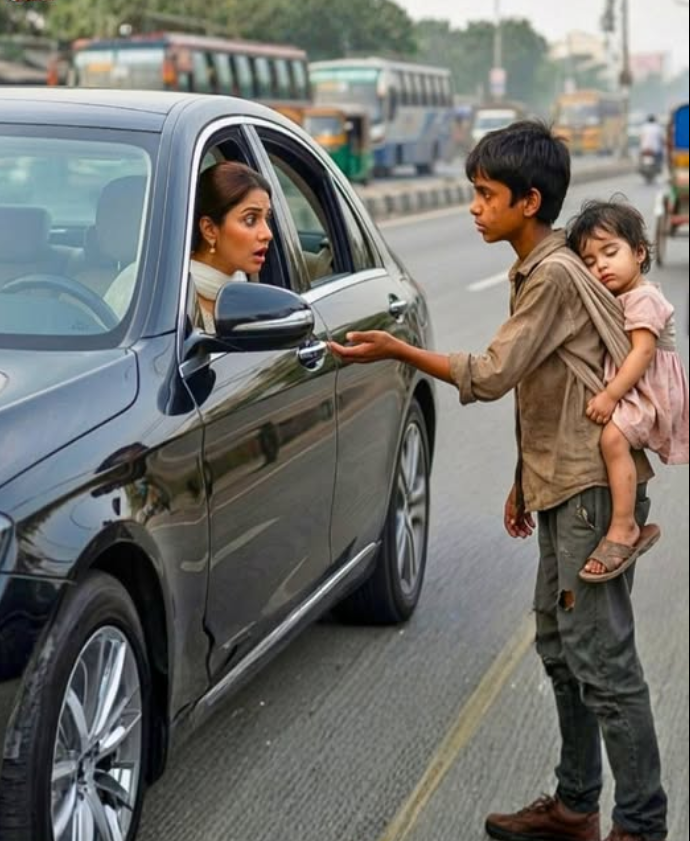 The millionaire rolled down her window to give him alms… and recognized her missing daughter in his arms.