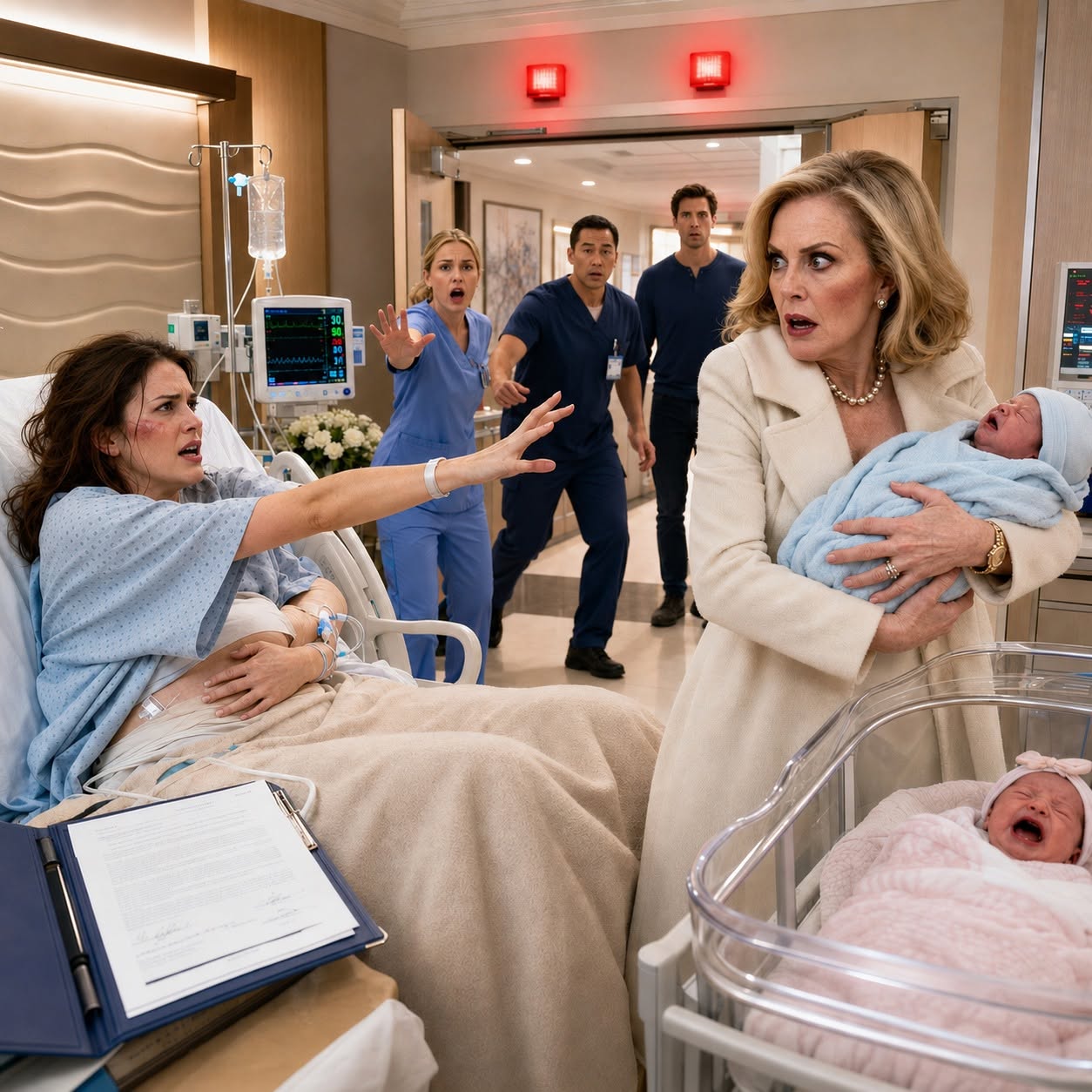 My husband signed papers giving away our newborn son before I had even delivered him, but the hospital camera captured exactly who planned everything.