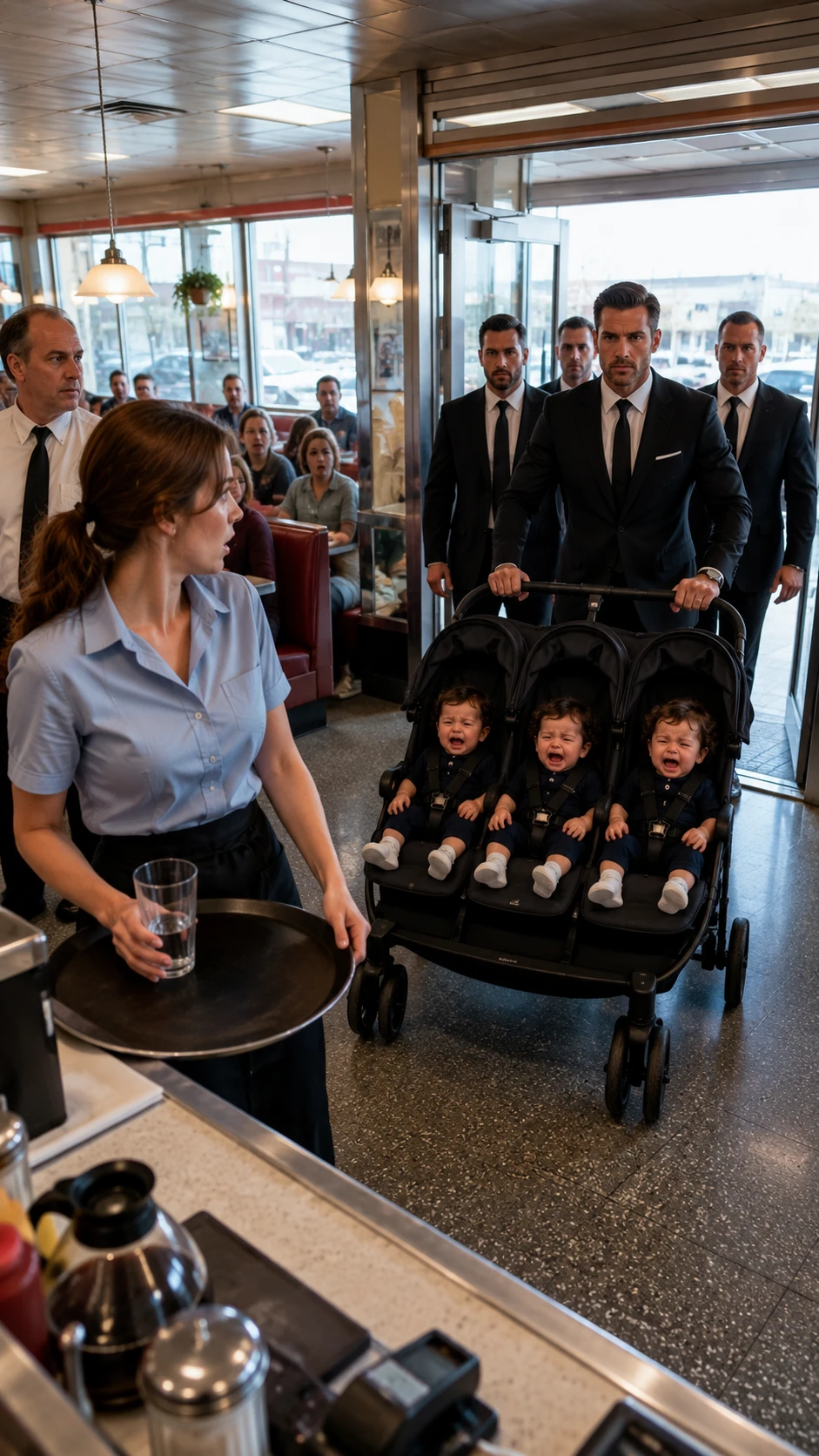 The mafia boss’s triplets had never called anyone “Mama”—until a fired waitress walked past their table and all three children reached for her at once.