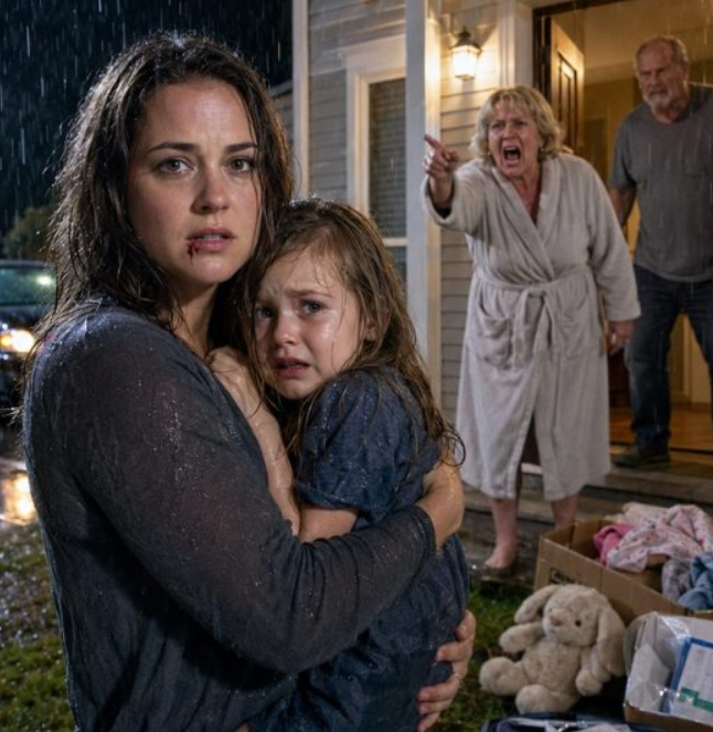 When I brought my daughter home from the ER, my mother had already thrown all our belongings outside. “Pay her rent or get out!” she screamed, demanding $2,000. I refused. My father slapped me so hard I hit the ground, bleeding—right in front of my child. He sneered, “Maybe now you’ll obey.” They thought that would break me. They had no idea what I was about to do next.