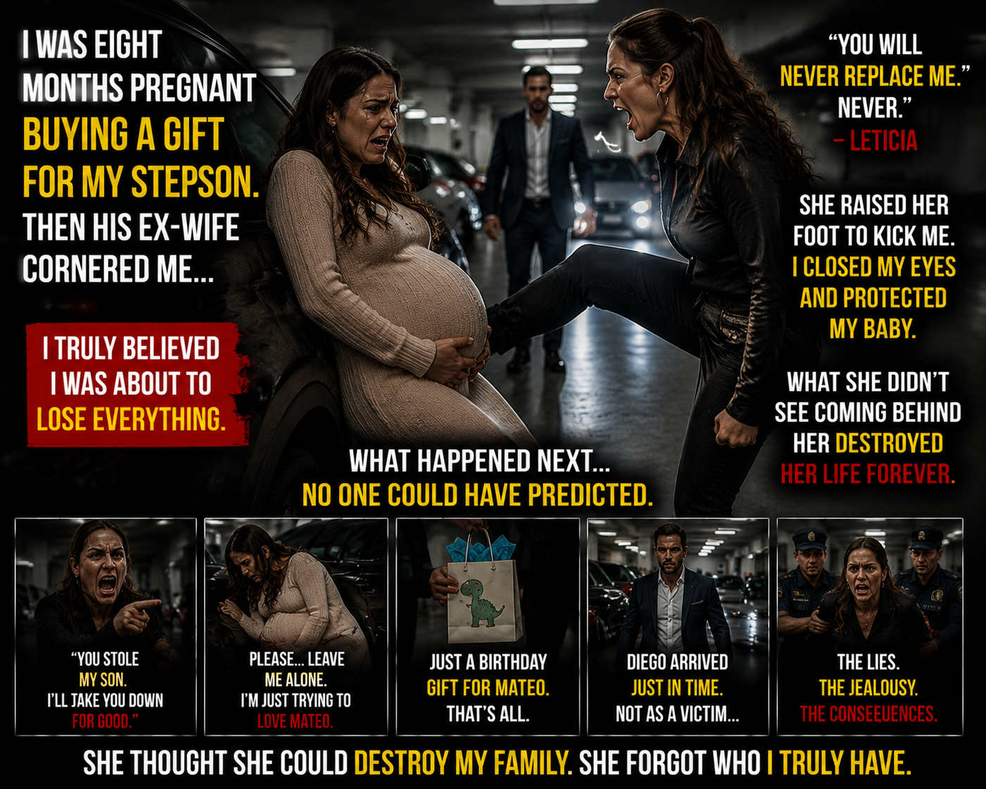 I Was 8 Months Pregnant When My Husband’s Ex-Wife Cornered Me in a Parking Garage and Tried to Kick My Baby Out of Me… But What Happened Behind Her Made Her Regret Ever Touching Me