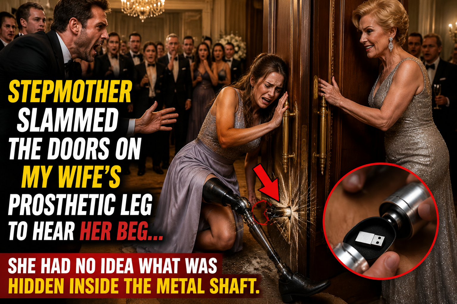 My Stepmother Crushed My Wife’s Prosthetic Leg in Front of 300 Guests… But She Had No Idea What Was Hidden Inside It