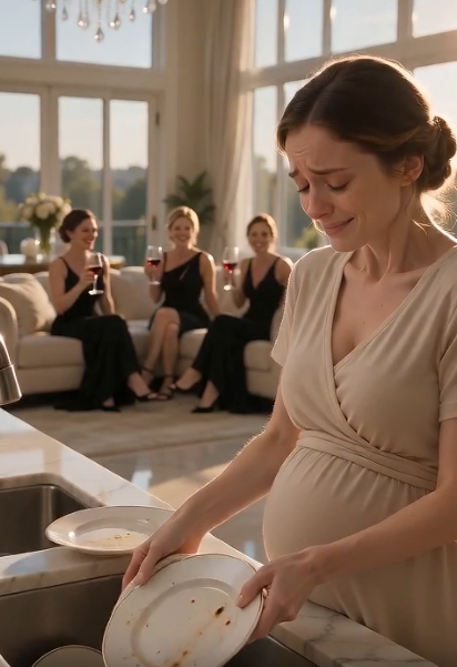 A PREGNANT WIFE WAS FORCED TO WASH DISHES WHILE THREE WOMEN LAUGHED… UNTIL HER HUSBAND WALKED IN AND SAW EVERYTHING.