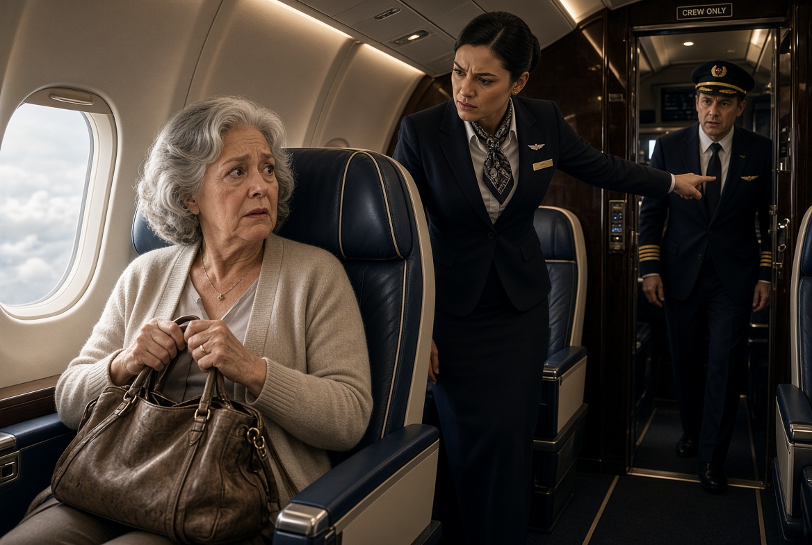 Flight Attendant Ordered an Old Woman Out of First Class — Then the Captain Stepped Out and Said “Mom?”