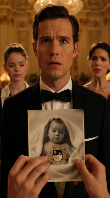Chapter 2: The Photograph No One Was Supposed to See  Daniel's fingers refused to let go of the faded photograph.  The ballroom had become so silent that the faint hum of the crystal chandeliers seemed deafening.  His eyes never left the tiny silver crest embroidered into the blanket wrapped around the baby.  "I know this blanket," he whispered.  His voice no longer belonged to the confident businessman everyone admired.  It belonged to a frightened little boy.  Victoria frowned.  "Daniel... what are you talking about?"  He didn't answer.  Instead, he slowly turned the photograph over.  On the back, faded by twenty-five years of time, were four handwritten words.  For our little miracle.  His breathing stopped.  Only one person had ever written those words.  His mother.  The same mother who had supposedly buried her newborn daughter after a tragic fire at the family's country estate.  Daniel suddenly looked at the waitress.  "What is your name?"  She swallowed.  "Emily Carter."  "Who gave you this photograph?"  "My grandmother."  "When?"  "The night she died."  Every guest leaned closer.  Emily carefully reached into her apron once again.  "I have something else."  She unfolded an old hospital discharge bracelet.  The infant's identification number was still barely readable.  Daniel's hands shook harder.  It matched a number engraved inside an old family Bible that had remained locked in his father's study for decades.  Victoria looked between them in disbelief.  "This is impossible."  Daniel slowly whispered,  "My sister didn't die."  The words echoed through the ballroom.  Emily stood frozen.  "What... did you say?"  "You were stolen."  The room exploded into whispers.  But before Daniel could explain further—  An elderly man wearing a black tuxedo rushed into the ballroom.  His face had turned completely white.  "Sir..."  "The nursing home just called."  "They found your father's confession."  Everything changed.