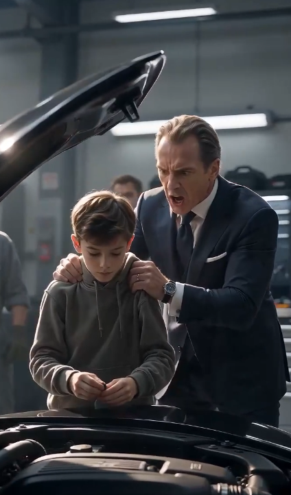 CHAPTER 2: THE NAME IN THE SYSTEM  Richard ordered everyone out of the garage.  No one argued.  Within minutes, it was only him and the boy standing beside the supercar, its engine still humming like a heartbeat.  Richard crossed his arms. “Start talking. Now.”  The boy climbed onto the tire, sitting like he belonged there more than anywhere else.  “I didn’t fix it,” he said. “I just told it who I am.”  Richard frowned. “That doesn’t answer anything.”  The boy pointed at the dashboard. “That system inside your car. The encrypted control layer. It’s not standard. It’s military grade architecture.”  Richard went still.  “How do you know that?”  The boy looked at him for a long moment before answering.  “Because I built the first version when I was nine.”  A laugh almost escaped Richard’s throat, but it never came out.  The boy continued.  “They said I was too young to understand it. So they took my work, erased my name, and sold it through private contracts. Your car is just one of hundreds using a modified version.”  Richard’s expression tightened. “That’s impossible. The designer is a classified engineer. No one even knows his identity.”  The boy slid off the tire and stood directly in front of him.  “I do.”  A pause.  Then softly.  “Because I was him.”  The engine behind them suddenly revved on its own.  Not loudly.  But deliberately.  Like confirmation.