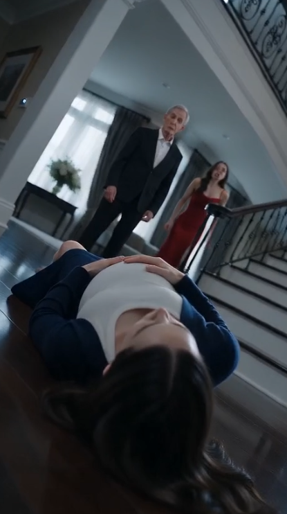 Chapter 2: The Trap Was Months in the Making  Inside the mansion's private study, Detective Ruiz placed a small digital recorder on the table.  Sophia remained calm despite the pain radiating through her body.  The estate physician confirmed the baby was alive.  Bruised...  But safe.  Ruiz folded his hands.  "You told me this was planned."  Sophia nodded.  "For six months."  He wasn't surprised.  She opened her handbag and removed a thick folder.  Inside were photographs.  Threatening text messages.  Bank transfers.  Private investigator reports.  Every page documented Vanessa's growing obsession.  Vanessa had stalked her.  Sabotaged charity events.  Destroyed business contracts.  Even attempted to tamper with Sophia's prenatal medication.  Each incident lacked enough evidence for criminal charges.  Until today.  Ruiz looked at the final photograph.  A tiny camera hidden inside the carved wooden banister.  Sophia spoke quietly.  "She always chose places without witnesses."  Ruiz raised an eyebrow.  "So you created one."  Sophia nodded.  "The staircase."  She had asked the estate's security company to install additional hidden cameras forty-eight hours earlier.  Only Ruiz knew.  Nobody else.  Not even her husband.  Ruiz inserted a memory card into his tablet.  The recording appeared.  Crystal clear.  Vanessa glanced around...  Made certain nobody was watching...  Then deliberately shoved a heavily pregnant woman with both hands.  No hesitation.  No self-defense.  Only rage.  The room fell silent.  Ruiz stopped the video.  "This wasn't assault."  He looked toward the doorway where officers now stood waiting.  "This was attempted murder."  Outside the study...  Vanessa's world quietly began collapsing.