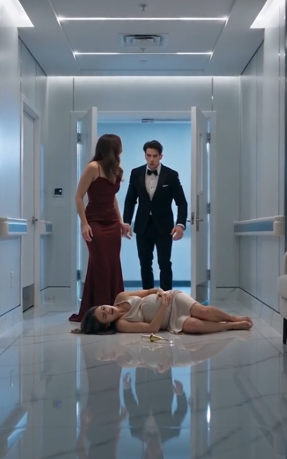 Chapter 2: The Truth No One Could Erase  Marcus never looked away from the phone.  His head of security pressed play remotely.  The surveillance footage filled the screen.  There was no sound at first.  Only images.  Khloe standing quietly beside the hospital bed, one hand resting on her swollen belly.  Isabella entering without knocking.  The two women speaking.  Then Isabella's face twisting with rage.  The shove.  Khloe crashing into the side table.  The deliberate step forward.  The sharp stiletto heel driving into Khloe's side while she lay defenseless on the floor.  Marcus felt the blood drain from his own face.  Every lie Isabella had rehearsed collapsed in less than thirty seconds.  Behind him, Hospital Director David Lawson stepped into the suite with two security officers and three trauma physicians.  The moment he saw Khloe on the floor, his composure disappeared.  "Khloe!"  He rushed forward and knelt beside his niece.  She reached weakly for his hand.  "Please... my baby..."  David immediately turned toward the medical team.  "Prepare the operating room now."  The room exploded into motion.  Nurses rolled in emergency equipment.  Doctors checked fetal heart tones.  Marcus stood frozen, unable to breathe.  Only hours earlier he had ignored Khloe's growing fears.  He had dismissed Isabella's cruel remarks as jealousy.  He had convinced himself nothing was happening.  Now he was watching the consequences of his own blindness.  Behind him, Isabella reached for his arm.  "Marcus... please... I didn't mean—"  He stepped away before she could touch him.  His voice was calm.  Almost empty.  "Don't."  The single word struck harder than any scream.  Security officers moved beside Isabella.  She glanced toward the hallway as though calculating an escape.  David didn't even look at her.  "Seal every exit."  Within seconds every elevator stopped.  Every hallway camera was preserved.  Every guest leaving the gala was quietly delayed.  No one would be leaving until the investigation was complete.  For the first time in years...  Isabella Rossi realized money could not buy her way out.