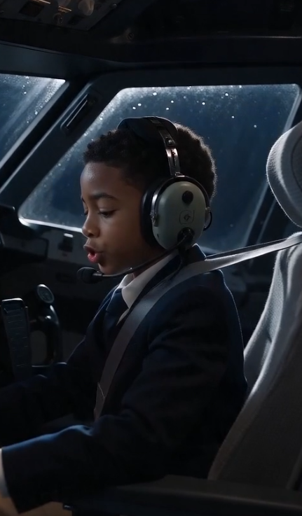 Chapter 2: Into the Storm The descent was brutal. Because Malachi had to initiate a rapid descent to escape the toxic air, the sudden change in pitch sent a violent shudder through the entire fuselage. Outside the cockpit windows, the pitch-black night was illuminated only by violent sheets of lightning.  "Gander Center, we are passing through twenty-four thousand feet," Malachi reported, his small hands gripping the yoke just in case the autopilot failed. "Fume smell is decreasing, but the turbulence is worsening."  "Roger, Flight 782," Marcus replied from Gander. "You're entering a severe convective thunderstorm cell. The bad news is, the toxic air should clear as you reach lower altitudes. The worse news is, you're going to have to fly through hell to get to the nearest runway in Newfoundland."  As if on cue, a massive bolt of lightning struck the right wingtip. A deafening CRACK echoed through the cabin, and the primary flight displays flickered wildly.  "Loss of primary telemetry!" Malachi shouted, his calm facade cracking for a fraction of a second. "The left-side screens just went dark! Autopilot disconnected!"  The aircraft violently rolled to the left. The nose dropped.  "Malachi!" I screamed, holding onto the captain's headrest for dear life.  "I have the aircraft!" the boy yelled. He didn't have the physical weight of an adult man, so he threw his entire upper body weight forward, pushing against the yoke to level the wings, his sneakers straining against the rudder pedals.  In the cabin behind us, the sound of items breaking and people screaming was deafening. But in the cockpit, Malachi was in his father's world. He stared at the backup standby instruments—the tiny, mechanical artificial horizon.  "Trust the instruments, not your body," Malachi whispered to himself, repeating a mantra his father had written in the notebook now tucked into his blazer. "Fly the airplane. Just fly the airplane."  Using pure muscle memory cultivated from thousands of hours on high-fidelity simulators and his father's teachings, he stabilized the heavy jet. He leveled the wings at twelve thousand feet. The air was bumpy, tossing the plane like a toy, but they were no longer diving.  "Marcus, I have manual control," Malachi panted into the radio, sweat pouring down his forehead. "But I can't hold this manually all the way to land. It's too heavy. I need to re-engage the secondary autopilot."  "You have to reset the flight management computer, Malachi," Marcus said, his voice laced with immense respect. "Look at the center console. There is a keypad..."  For the next twenty minutes, amid the roaring storm and flashing warnings, the twelve-year-old boy and the veteran controller worked in perfect, agonizing synchronicity. Malachi’s fingers flew across the computer keys, isolating the fried electrical circuits, until a satisfying green light chimed on the dashboard.  The secondary autopilot engaged. The plane stabilized.  Malachi let out a long, shuddering breath. He looked back at me. "The air is safe now. Check on the passengers, Grace. Tell them... tell them we're going to make it."