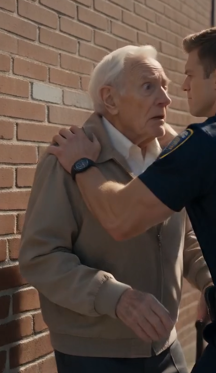Chapter 2: The Order That Froze the Entire Precinct  The moment Commissioner Sarah Bennett stepped out of the armored SUV, time seemed to stop.  No one moved.  No one breathed.  The July heat suddenly felt colder than winter.  Officer Miller straightened his posture and smiled with pride.  He believed his first arrest of the morning had just earned him recognition from the city's newest Police Commissioner.  "Commissioner," he said confidently, raising a crisp salute.  "I've detained a trespasser who refused lawful commands."  Sarah never looked at him.  Her eyes remained fixed on the elderly man bleeding against the brick wall.  Her father.  Arthur slowly raised his head.  Their eyes met.  For a brief second, the proud smile he'd carried all morning returned.  "I'm sorry, sweetheart..." he whispered.  "I didn't want to make trouble on your first day."  Sarah's face remained perfectly calm.  But inside...  Everything shattered.  She walked forward without saying a single word.  Every officer instinctively stepped aside.  She knelt beside Arthur.  With shaking hands, she gently wiped the blood from his cheek.  Then she noticed the deep red marks left by the steel handcuffs digging into his wrists.  Her breathing slowed.  Dangerously slow.  She looked down.  The white envelope lay crushed beneath muddy boot prints.  Sarah picked it up with both hands.  The paper was soaked.  Bent.  Ruined.  She carefully opened it anyway.  Inside was the handwritten card.  The ink had blurred, but one sentence remained perfectly readable.  "No matter how high you rise... you'll always be my little girl."  Sarah closed her eyes.  Only for one second.  When she opened them again...  The warmth was gone.  She stood.  Turned toward Miller.  Her voice was calm enough to terrify everyone.  "Remove those handcuffs."  Miller hesitated.  "Commissioner... this suspect—"  "I wasn't asking."  The rookie's confidence vanished.  With trembling hands, he unlocked the cuffs.  Arthur rubbed his swollen wrists.  Sarah gently helped her father stand.  Then she looked directly into Miller's eyes for the very first time.  "Officer..."  "Do you know who this man is?"  Miller swallowed.  "No, Commissioner."  "That's my father."  Silence.  Complete.  Absolute.  The color drained from Miller's face.  Behind him, several officers quietly lowered their heads.  The woman across the street kept recording.  Every second.  Every word.  Sergeant Wilkins felt sick.  He already knew this video would never disappear.  Sarah turned toward Internal Affairs investigators who had just rushed into the parking lot.  Her next sentence echoed through the alley like a verdict.  "Secure every body camera."  "No footage is to be deleted."  "No reports are to be altered."  "And no one leaves this scene."  Miller finally realized...  His career hadn't just ended.  It had only begun to collapse.