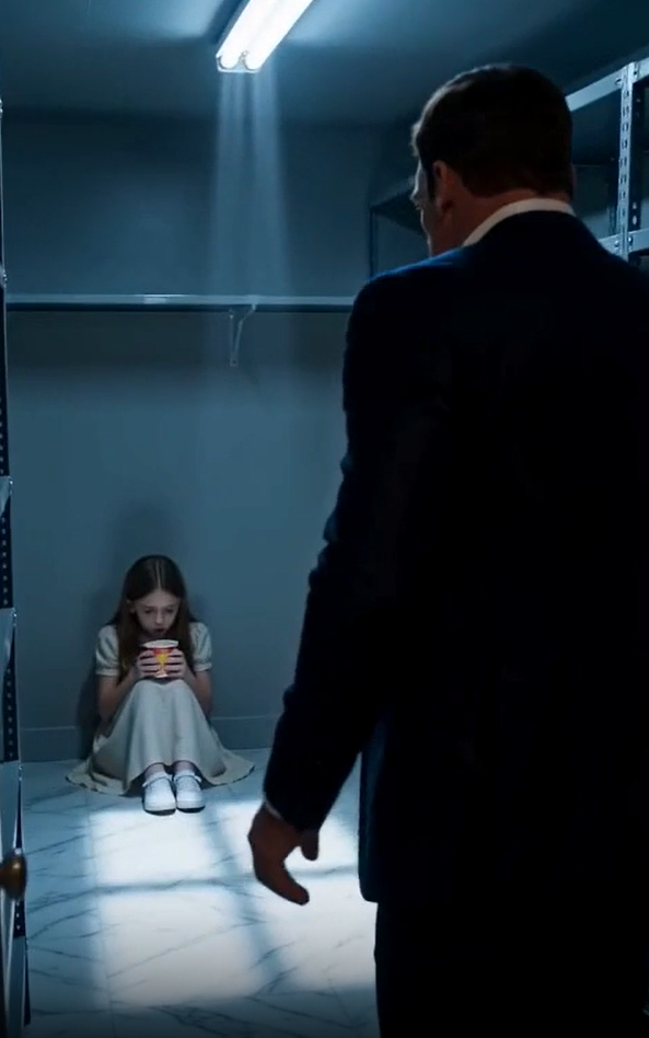 Chapter 2: The Eyes Inside the Walls  The tiny red light continued blinking.  Once.  Twice.  Three times.  Daniel Hayes stared at it as if it were a weapon pointed directly at his heart.  A camera.  Inside the laundry room.  Hidden above the shelves.  Watching his daughter.  His first instinct was rage.  His second was something colder.  Control.  A man who built an empire from nothing learned one lesson early:  The person who loses control first usually loses everything.  So Daniel did not smash the camera.  He did not shout.  He did not confront Emily.  Not yet.  Instead, he folded the note and slipped it into his jacket pocket.  Then he turned toward Lily.  "Sweetheart."  She looked terrified.  "Did someone tell you to write this?"  She shook her head.  "No."  "Then who did?"  Her fingers tightened around the sleeves of her oversized sweater.  "I can't tell you."  Daniel's chest tightened.  "Why?"  "Because she'll know."  "Who?"  Lily didn't answer.  She looked at the camera.  Daniel followed her eyes.  And suddenly he understood.  This wasn't just about Emily.  Someone else was involved.  Someone who knew the house.  Someone who knew where the cameras were.  Someone who was afraid.  Daniel lowered his voice.  "Does Emily know about this note?"  Lily immediately shook her head.  "No."  "Good."  He gently took her hand.  "Listen to me. From this moment, you don't hide from me anymore."  Her eyes filled with tears.  "But everyone says..."  "Everyone who?"  She swallowed.  "The staff."  Daniel felt a chill.  "The staff said what?"  Lily looked toward the hallway.  "They said rich families have secrets."  She paused.  "And children who talk about secrets disappear."  Daniel felt his jaw tighten.  Disappear.  That wasn't something a child should ever hear.  Not in his house.  Not ever.  He picked Lily up.  She was ten years old.  Too old to carry like a toddler.  But in that moment, she felt impossibly small.  Like the little girl who used to fall asleep on his shoulder while he read bedtime stories.  The little girl who used to believe her father could fix anything.  He carried her upstairs.  Not toward the dining room.  Not toward Emily.  Toward his private office.  The only room in the mansion without smart-home technology.  The only room he had personally designed.  The only room where nobody had access except him.  When he opened the door, Lily hesitated.  "Daddy..."  "Yes?"  "Emily said I'm not allowed in here."  Daniel looked at her.  "Why?"  "She said important people don't share rooms with children."  A strange calm came over him.  Because anger had already burned through.  What remained was something much more dangerous.  Certainty.  He placed Lily on the leather sofa.  Then he removed his coat and wrapped it around her shoulders.  "Your mother would be furious if she knew you were sitting in a laundry room eating cold soup."  At the mention of her mother, Lily's face changed.  Her eyes softened.  "I miss Mommy."  Daniel sat beside her.  "I do too."  For three years, they had survived the impossible.  After Anna's death, Daniel had convinced himself that protecting Lily meant providing everything.  The best schools.  The safest neighborhood.  The biggest house.  The most expensive security system.  But now he realized something terrifying.  He had built a fortress.  And somehow...  The danger had entered through the front door.  A soft knock interrupted them.  Daniel immediately stood.  "Who is it?"  A voice answered.  "Mr. Hayes?"  It was Margaret.  The housekeeper.  She had worked for the family for eighteen years.  She was the only employee who had known Anna before her death.  Daniel opened the door slightly.  Margaret stood there holding a tray.  Her face was pale.  "I brought some food for Lily."  Daniel studied her.  "Why didn't you bring it to the laundry room?"  The older woman froze.  A small crack appeared in her carefully controlled expression.  "I..."  She looked at Lily.  Then away.  Daniel noticed.  Fear.  Margaret wasn't surprised that Lily was there.  She was afraid that Daniel knew.  "Margaret."  Her hands trembled.  "Yes, sir?"  "How long has my daughter been eating alone during parties?"  Silence.  A painful, heavy silence.  "Answer me."  The housekeeper lowered her eyes.  "Six months."  Daniel felt like the room moved.  Six months.  Half a year.  His daughter had been hidden away while he traveled for business.  Six months of birthdays.  Six months of dinners.  Six months of moments he would never get back.  "Why didn't you tell me?"  Margaret's eyes filled with tears.  "Because..."  She stopped.  Daniel stepped closer.  "Because what?"  "Because she made sure nobody could."  "Who?"  Margaret looked toward the hallway.  Then whispered:  "Mrs. Hayes."  Emily.  Again.  But this time, something was different.  Margaret looked terrified.  Not guilty.  Terrified.  "What did Emily do?"  The housekeeper shook her head.  "I can't say."  "You're protecting her?"  "No."  Margaret's voice cracked.  "I'm protecting Lily."  Daniel stared at her.  "Explain."  Margaret reached into her apron pocket.  She pulled out a small envelope.  "I found this three weeks ago."  Daniel took it.  "What is it?"  "Something that belonged to your late wife."  His fingers stopped moving.  "My wife?"  Margaret nodded.  "Mrs. Anna left it hidden in the old nursery."  Daniel opened the envelope.  Inside was a single photograph.  A photograph of Emily.  But it wasn't recent.  It was taken years ago.  Before Daniel ever met her.  On the back of the photograph were handwritten words.  Daniel recognized the handwriting immediately.  Anna's.  His heart nearly stopped.  "Daniel, if you are reading this, then I was right to be afraid."  His hands began shaking.  He turned the photograph over.  There was more.  "Do not trust the woman who says she wants to save our family."  Daniel stared at the words.  The room became silent.  Even the air felt frozen.  Because Anna had written this...  Before she died.  Before Emily entered their lives.  Before the wedding.  Before Daniel ever suspected anything.  A terrible question formed in his mind.  How much had Anna known?  And why hadn't she told him?  A sound came from the hallway.  A phone vibrating.  Daniel looked up.  Margaret looked terrified.  Then Lily whispered:  "Daddy..."  He turned.  "What?"  Lily pointed toward his desk.  "That's not your phone."  Daniel slowly walked over.  A small black device sat beneath a stack of papers.  A phone.  Not his.  The screen lit up.  One new message.  From an unknown number.  Daniel picked it up.  The message contained only one sentence.  "If you want to know what happened to Anna, stop trusting everyone inside your house."  Daniel stared at the screen.  Then another message appeared.  "Including the person who gave you that letter."  Slowly...  He turned toward Margaret.  The housekeeper's face had gone completely white.  Because she knew something Daniel didn't.  And whatever it was...  Could destroy everything.  End of Chapter 2 TO BE CONTINUED
