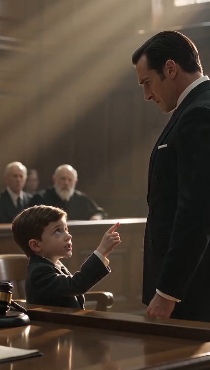 CHAPTER 2 THE NIGHT THAT WAS ERASED  The courtroom did not move.  Not because nobody had anything to say.  Because everyone was afraid of what the truth would reveal.  The boy stood there, still pointing at the man who had spent years making people believe he was untouchable.  His name was Adrian Vale.  A billionaire.  A philanthropist.  A man whose face appeared on magazine covers beside words like genius, visionary, and savior.  People trusted him.  Governments listened to him.  Charities praised him.  But now...  An eight-year-old boy had just destroyed the perfect image he built.  Adrian slowly straightened.  The fear disappeared from his face.  Replaced by something colder.  A smile.  A dangerous one.  “An injured child,” he said calmly, looking around the courtroom.  “Confused memories. Trauma. Fear.”  He turned toward the judge.  “Is this really what we are going to believe?”  The courtroom became uncertain.  That was Adrian’s talent.  He never needed to shout.  He planted doubt.  Then he watched it grow.  The boy lowered his hand slightly.  Not because he was afraid.  Because he suddenly remembered something else.  The judge noticed.  “Son,” the judge said gently.  “Look at me.”  The boy turned.  “Why did you wait until today to say this?”  The boy swallowed.  His fingers tightened around the cufflink.  “Because...”  His voice became smaller.  “Because he told everyone I was dead.”  A silence followed.  The kind that felt impossible.  The maid covered her mouth.  “What?”  The boy looked toward her.  “I heard them.”  “Who?”  The boy’s eyes moved back to Adrian.  “Everyone.”  His breathing became heavier.  “That night... after the fire.”  The courtroom froze.  The maid stepped forward.  “Fire?”  The boy nodded.  “There was no accident.”  Adrian’s face changed.  Only slightly.  But enough.  The judge saw it.  The investigators saw it.  Everyone saw it.  The boy continued.  “He locked the door.”  A whisper moved through the room.  Adrian immediately stepped forward.  “Enough.”  But the judge raised his hand.  “No.”  For the first time...  Someone stopped Adrian Vale.  The judge looked at the boy.  “What happened after he locked the door?”  The boy stared at the floor.  Then whispered:  “Someone came back.”  The room waited.  “Someone who wasn’t supposed to be there.”  The maid stepped closer.  “Who?”  The boy looked at her.  And tears finally appeared.  “My mother.”  The maid froze.  Because she knew that name.  Everyone knew that name.  The woman who supposedly died in the fire ten years ago.  The woman whose death made Adrian Vale a grieving husband.  The woman whose fortune Adrian inherited.  The woman everyone believed was gone.  The judge slowly looked at Adrian.  “Your wife?”  Adrian said nothing.  And that silence was the first crack in his empire.