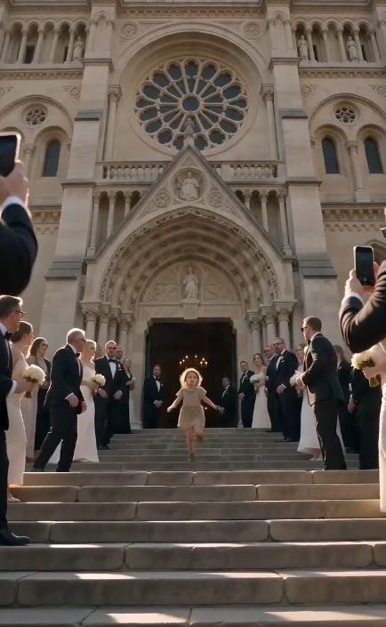 CHAPTER 2 — The Girl Who Shouldn't Exist  Lucas never took the money back.  The thick stack of cash remained suspended between them for another second before he slowly lowered his hand.  His eyes never left the little girl.  "You said she knows you," he said quietly. "How?"  The child glanced past him at the bride.  Valeria's perfect smile had completely disappeared.  She looked as though she had seen a ghost.  The wedding planner whispered nervously, "Ms. Valeria... everyone is waiting."  She never answered.  Lucas noticed something he had never seen before.  His fiancée was trembling.  Not dramatically.  Just enough for the bouquet in her hands to shake.  The lawyer stepped forward quickly.  "This is ridiculous," he said with a practiced smile. "She's obviously a homeless child trying to ruin the ceremony."  He reached into his wallet.  "I'll handle this."  The girl immediately stepped backward.  "Don't let him touch me."  Lucas turned.  "Why?"  "Because he lies for money."  The lawyer's smile tightened.  "Lucas, this is absurd."  The girl slowly reached into the pocket of her oversized hoodie.  Several guards instinctively moved closer.  Instead of a weapon...  She pulled out an old silver locket.  Its chain was broken.  Its surface was scratched from years of use.  She held it toward Lucas.  "Open it."  Lucas frowned but accepted it.  Inside were two tiny photographs.  One showed a much younger Valeria standing beside the very same lawyer nearly ten years earlier.  The second photo made Lucas stop breathing.  Valeria was holding a newborn baby.  Written across the back in faded ink were four simple words.  My daughter, Lily.  Lucas looked up.  "You told me you'd never had children."  Valeria's lips parted.  No sound came out.  The little girl quietly spoke.  "My name is Lily."  Silence swallowed the church.  Then she added the sentence that shattered everything.  "I'm the daughter she buried."  Gasps spread through the guests.  Valeria suddenly screamed.  "She's lying!"  But her voice sounded desperate instead of angry.  Lucas slowly looked from Lily...  to Valeria...  to the lawyer.  For the first time in years...  he no longer knew who he was about to marry.