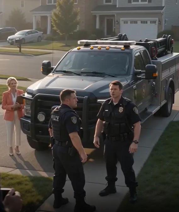 **Karen Sent Fake Cops to Take Her Neighbor’s Truck—Then His “Quiet” Wife Showed Her Federal Badge**
