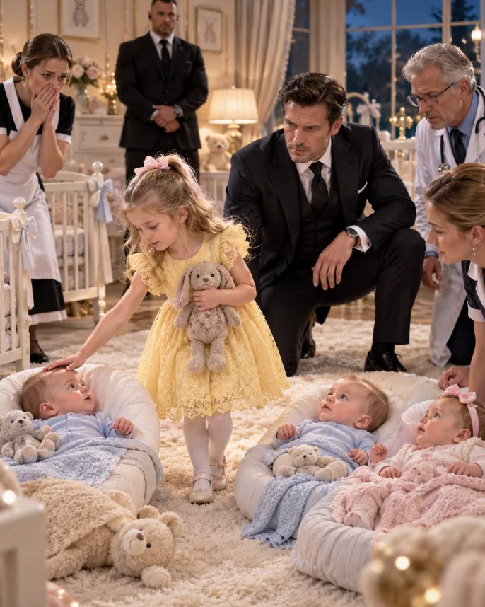 **Three Babies Screamed for 2 Hours—Then the Mafia Boss’s Housekeeper’s 4-Year-Old Daughter Walked In With a Doll**