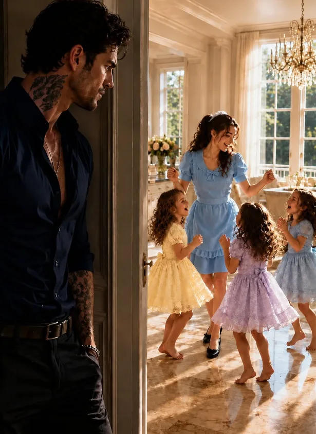Billionaire Came Home Early and Heard His “Mute” Daughters Singing… Then He Saw Who Was Waiting Upstairs