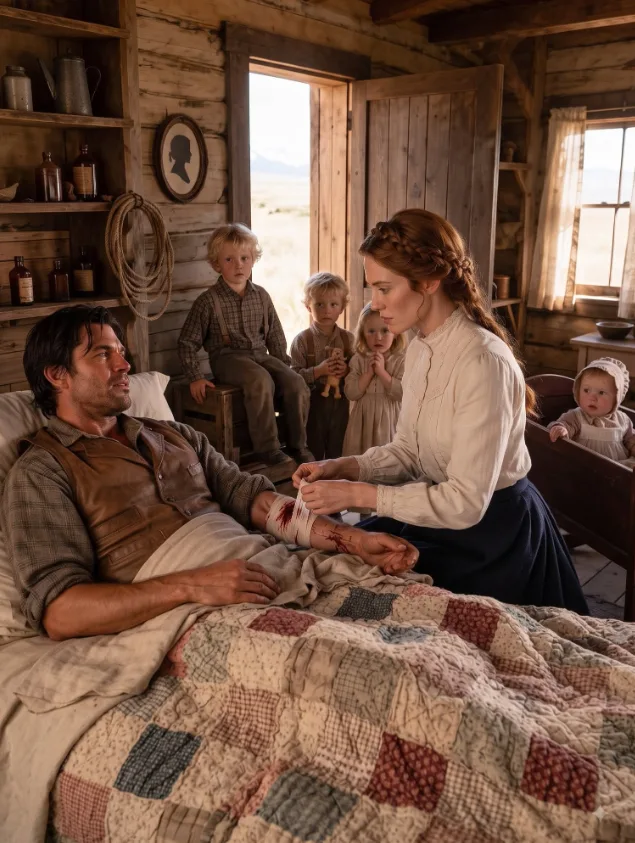 A Snake Bit the Widowed Cowboy as His Four Babies Cried Inside… Then a Schoolteacher Rode In With Bread—and a Man From Her Past