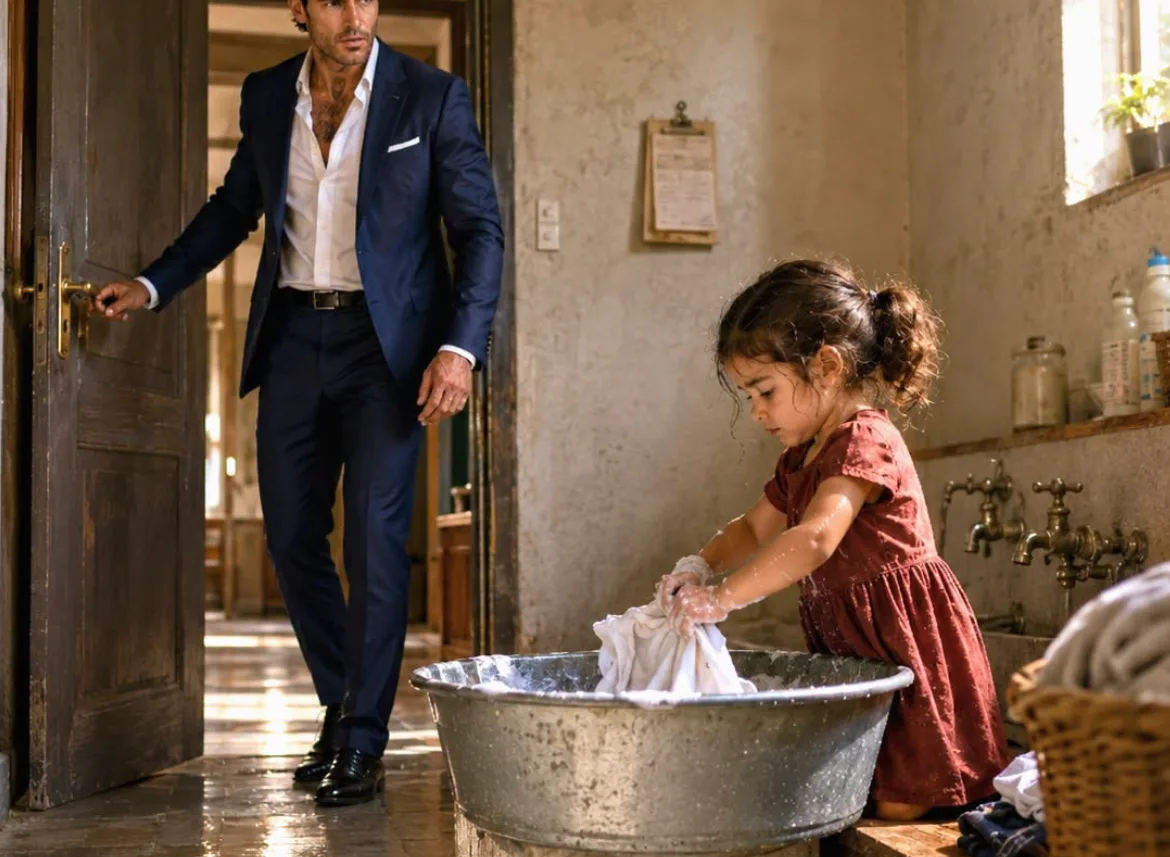 “Billionaire Caught a 3-Year-Old Washing His Shirt… What He Did Next Left the Entire Mansion in Shock”