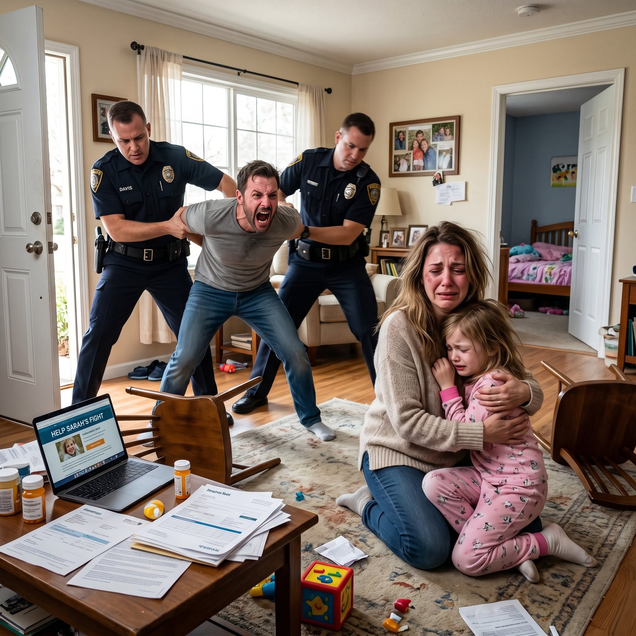 My husband told everyone he was trying to raise funds for our daughter's medical treatment, but the hospital kept calling demanding payment for the hospital bills. That night, I confronted him while our daughter cried nearby. He hit me, then the police came knocking – and discovered the real reason he wanted to control everything…