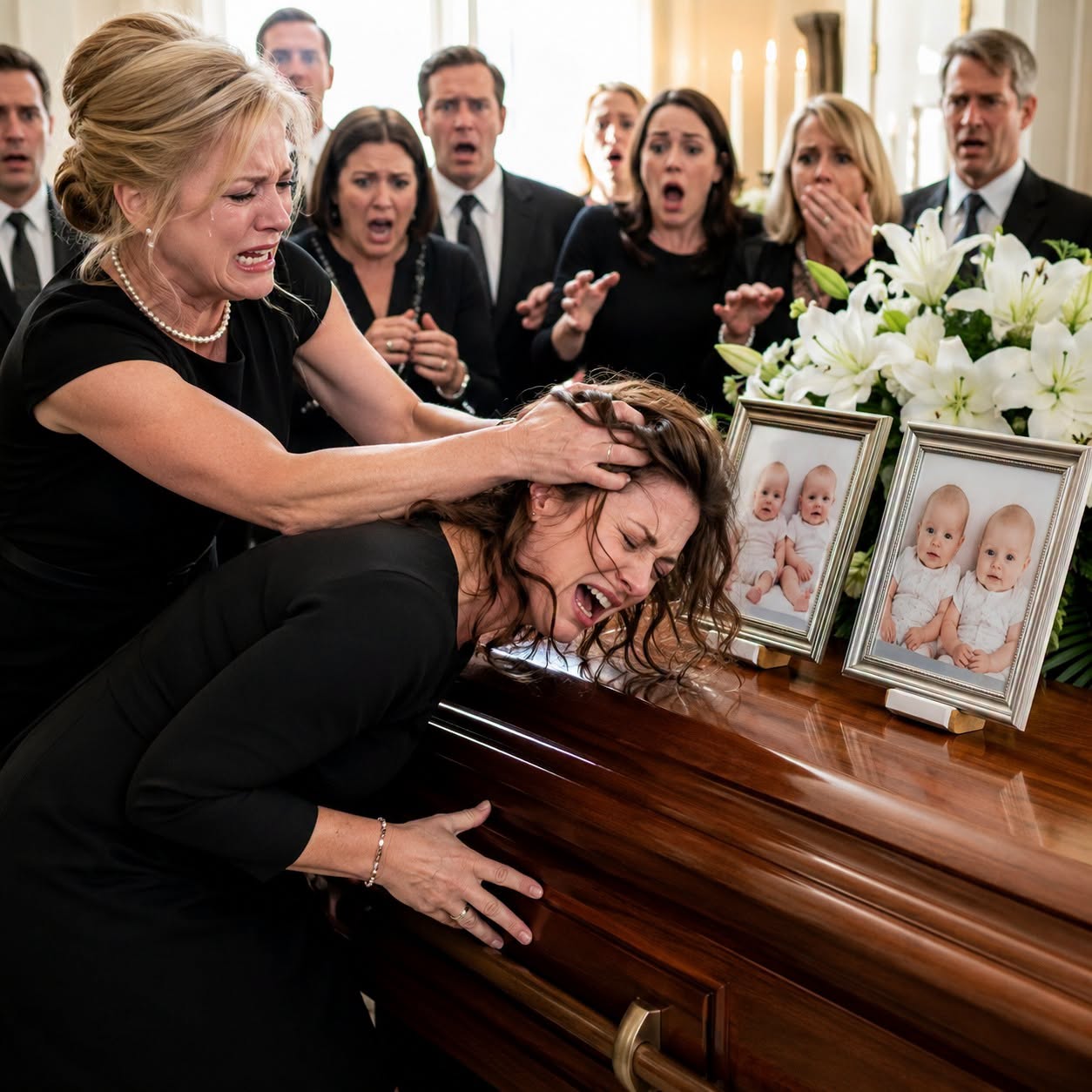 "The mother collapsed beside the coffins of her twins, but what she discovered after the funeral was even more painful than their deaths..."