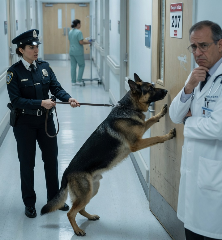 A K9 suddenly froze outside an “empty” hospital room—then started barking lik