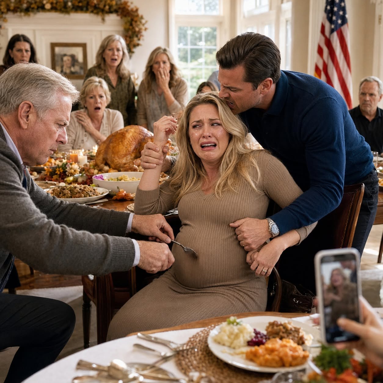 “Apologize to Dad,” my husband hissed, pinning my wrists as his father burned my pregnant belly. Blistered, betrayed, and shaking, I escaped—then turned their Thanksgiving cruelty into criminal evidence.