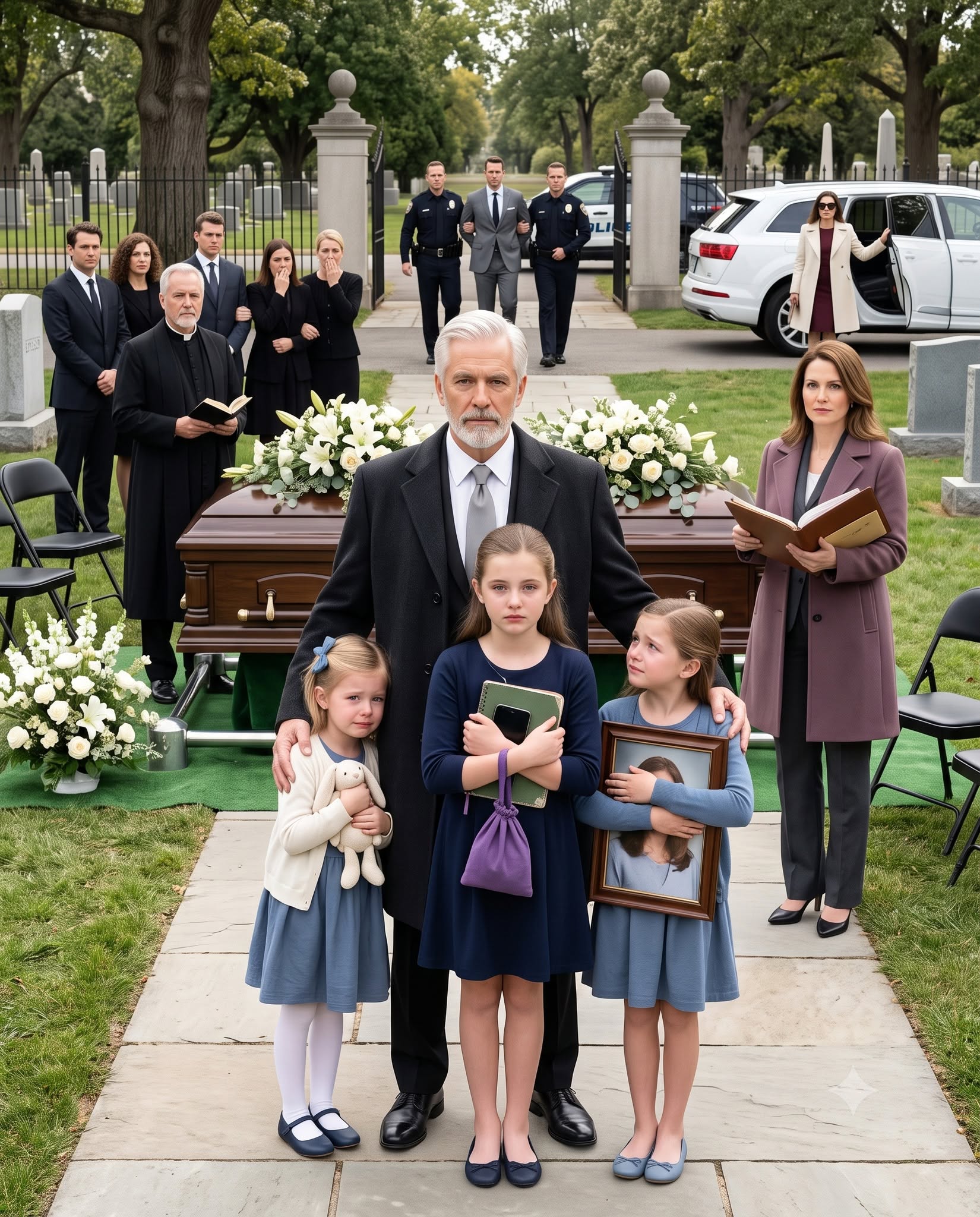 At My Daughter’s Funeral, My Son-in-Law Pointed at His Three Girls—12, 9, and 6—and Announced, “They’re Going Into Foster Care. My New Fiancée and I Deserve a Fresh Start.” I Took Them Home Without Arguing, but at 3 A.M., the Oldest Placed a Purple Bag on My Table and Whispered, “Mom Said to Open This Before Dad’s Wedding.” What She Had Protected for Months Changed Everything We Thought We Knew..
