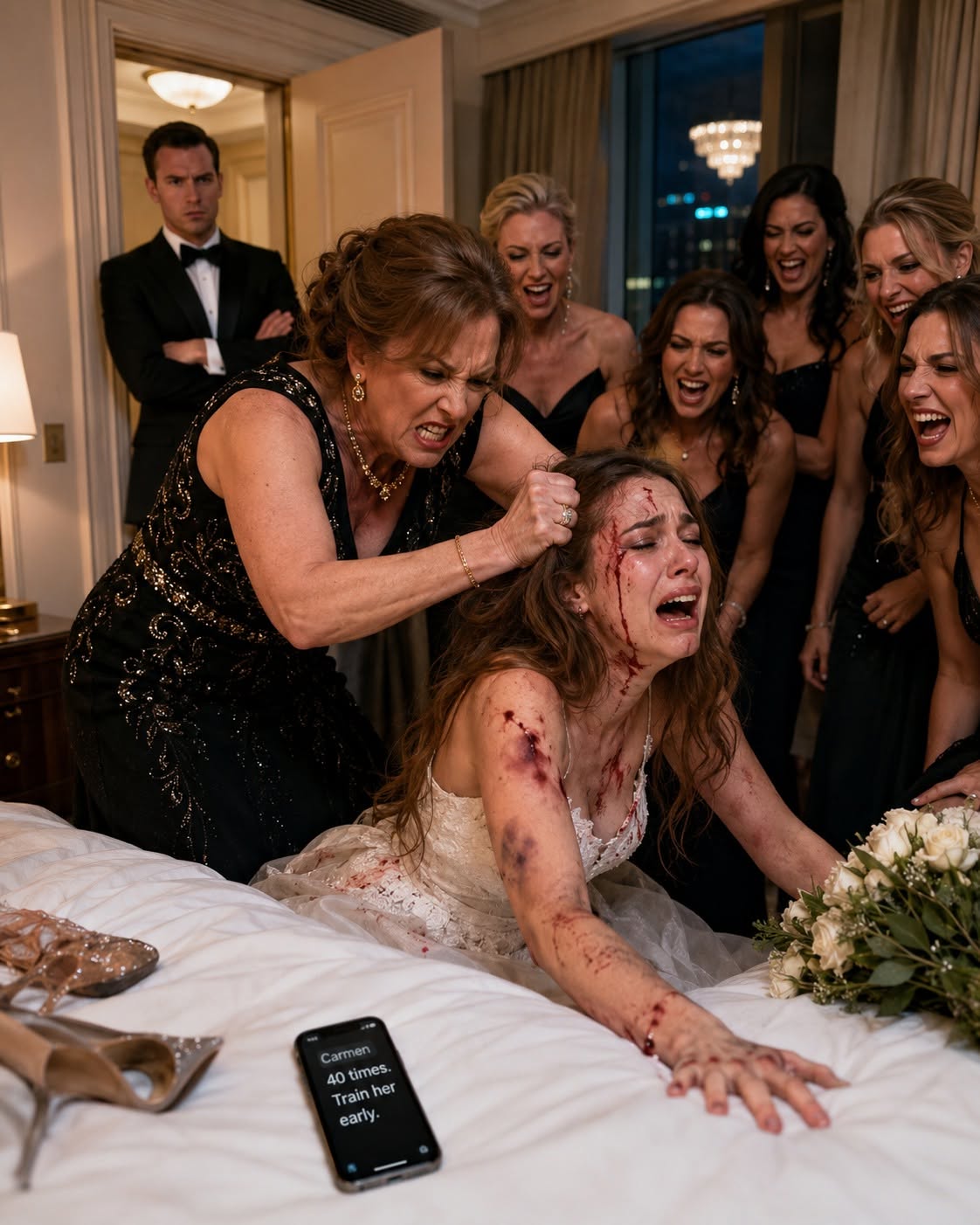 My daughter showed up at my door at 3:00 a.m. wearing her wedding dress... covered in blood. Before collapsing into my arms, she whispered, "Mom... my mother-in-law beat me because I wouldn't sign over my $1.8 million condo." Thirty minutes later, I made one phone call that destroyed an entire family.