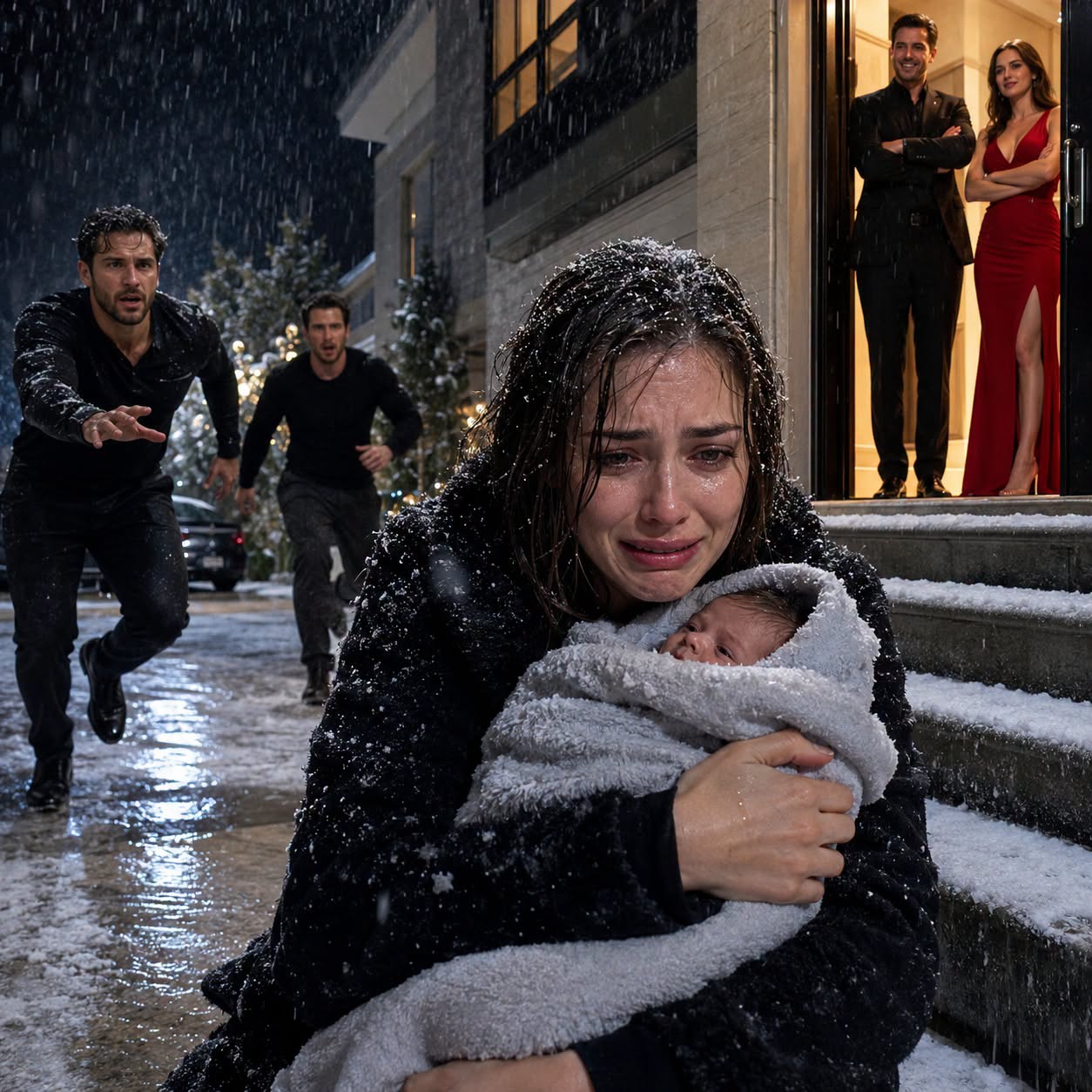 My husband threw me and our newborn into the freezing night with nothing but the clothes on our backs. Five minutes later, three black SUVs pulled up—and the smile disappeared from his face.