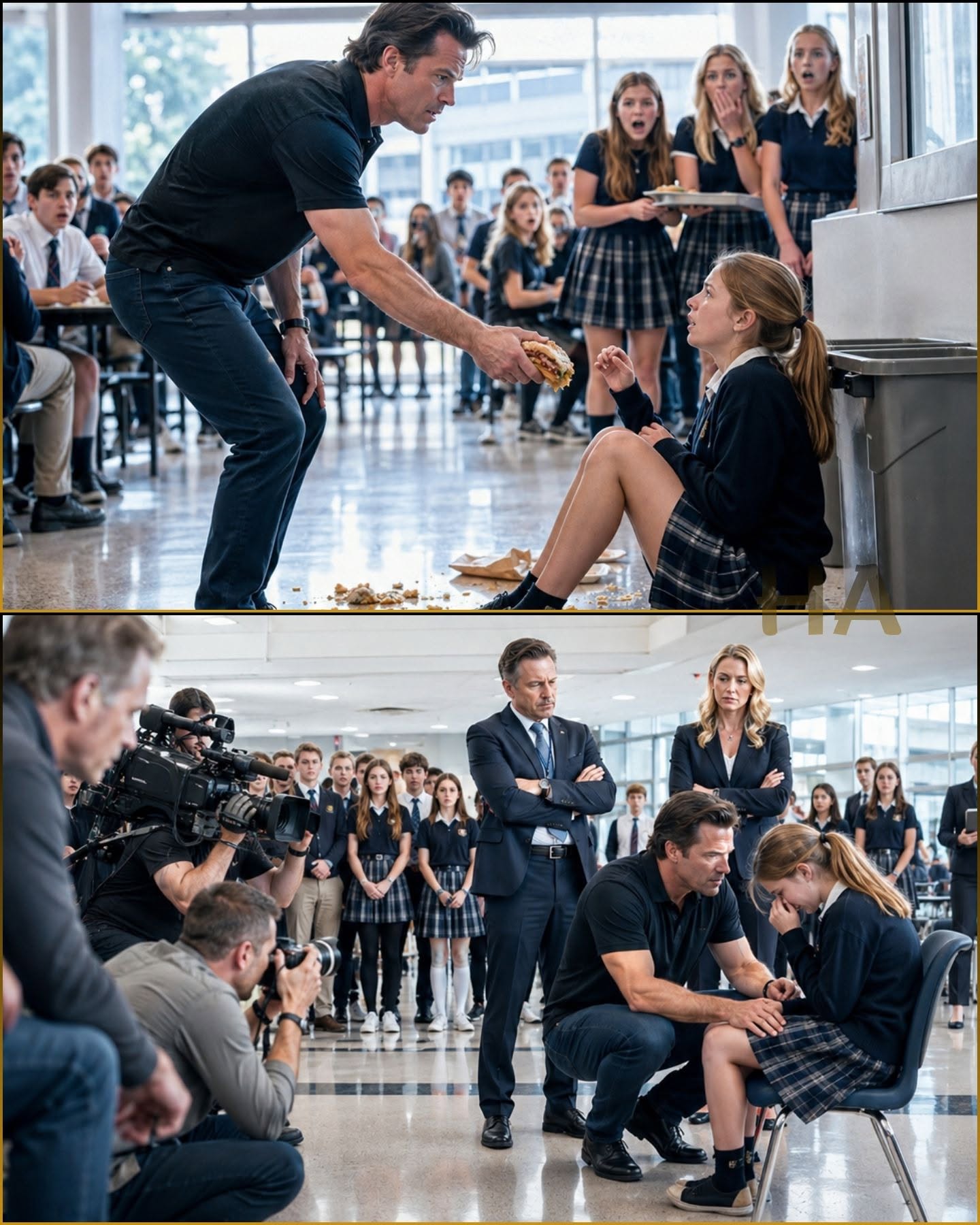 THE BILLIONAIRE FATHER WALKED INTO THE SCHOOL CAFETERIA WITHOUT A SUIT AND SAW HIS DAUGHTER EATING LEFTOVERS... “Keep the Scraps, Princess” a woman next to his daughter said... WHAT HE DID NEXT LEFT THE ENTIRE SCHOOL FROZE