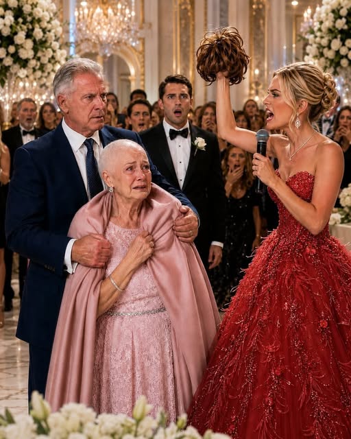 "My daughter-in-law tore the wig from my wife’s head at my son’s wedding, exposing the visible signs of months of cancer treatment while a few guests laughed. I walked onto the stage, wrapped my jacket around my wife, and opened the wedding envelope I had brought. The moment the bride saw the documents inside, her smile disappeared.”