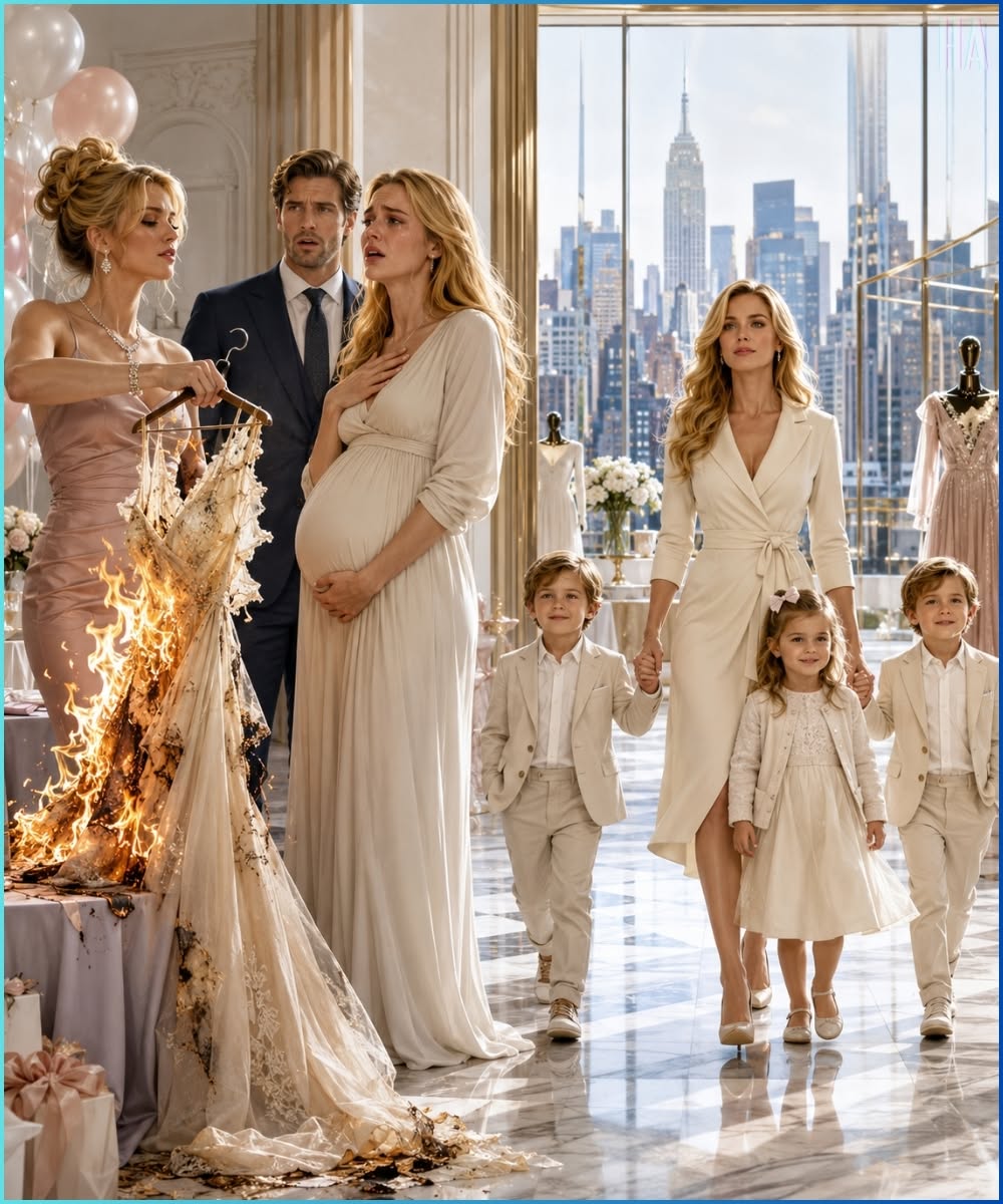 He Watched His Mistress Burn His Pregnant Wife’s Baby-Shower Dress—Four Years Later, Their Triplets Walked Into New York Owning His Family’s Fashion Empire