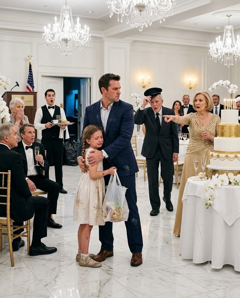 In the middle of my mother’s lavish birthday party, I found my eight-year-old daughter digging through the trash for leftover food. I had been sending $5,000 every month to support her, yet she was starving. When I demanded to know where the money had gone, the ballroom fell silent—because the thief was standing right in front of me.