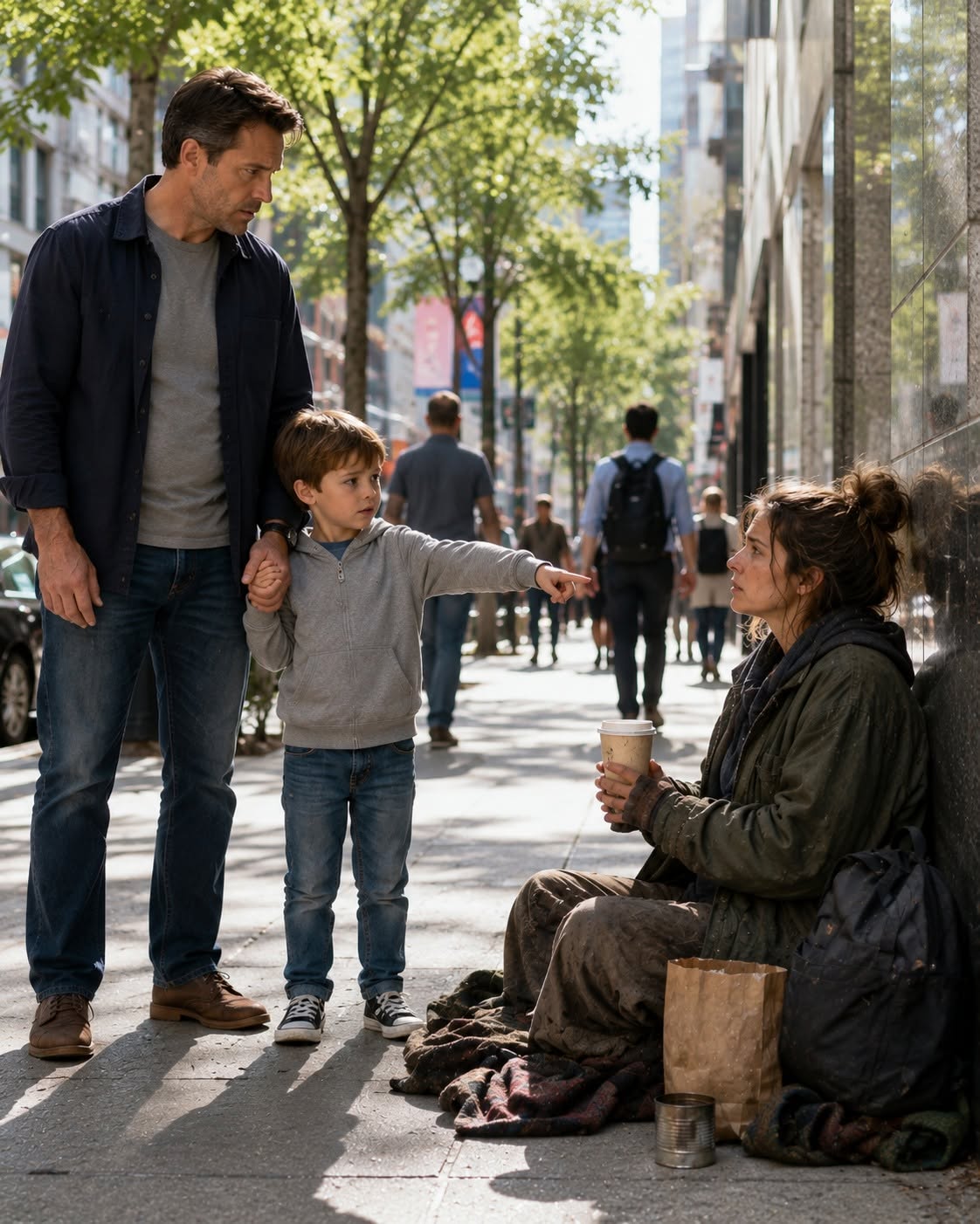 Three years after my wife's burial, I was walking with my 8-year-old son when he pointed at a homeless woman and said, "Dad...that's Mom." I was about to tell him he was mistaken, until the woman looked straight at me and said something that shattered everything.