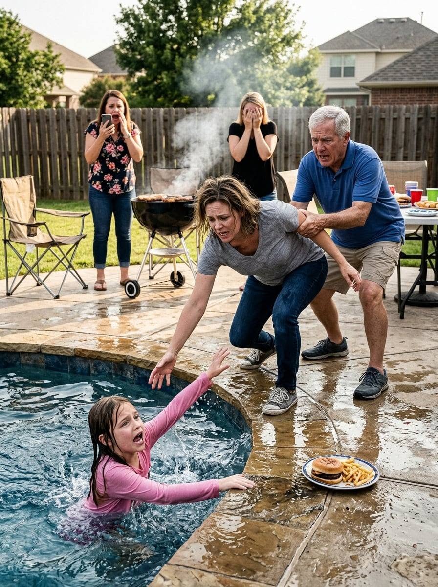 At my parents' backyard BBQ, my sister sho/ved my eight-year-old daug/hter into the deep end. When I lunged for the pool, Dad locked his arm around my throat and hissed, "If she can't survive water, she doesn't deserve life." I pulled Haley out anyway and called 911. A week later, an officer handed Dad the emergency no-contact order papers barring all three of them from coming within three hundred feet of Haley. His face went pale.