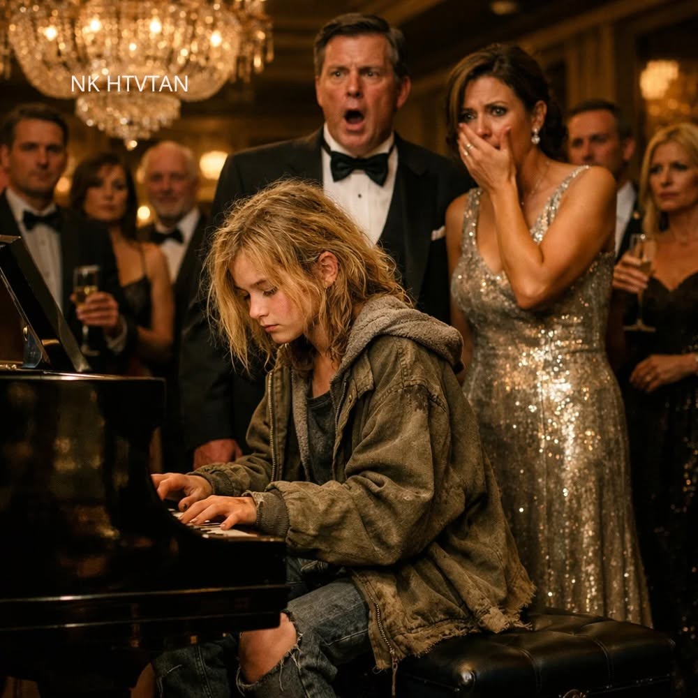 A very thin, homeless girl was being escorted toward the exit of a luxurious charity gala by two security guards. She glanced at the piano and shouted, “Can I play the piano in exchange for a plate of food?”