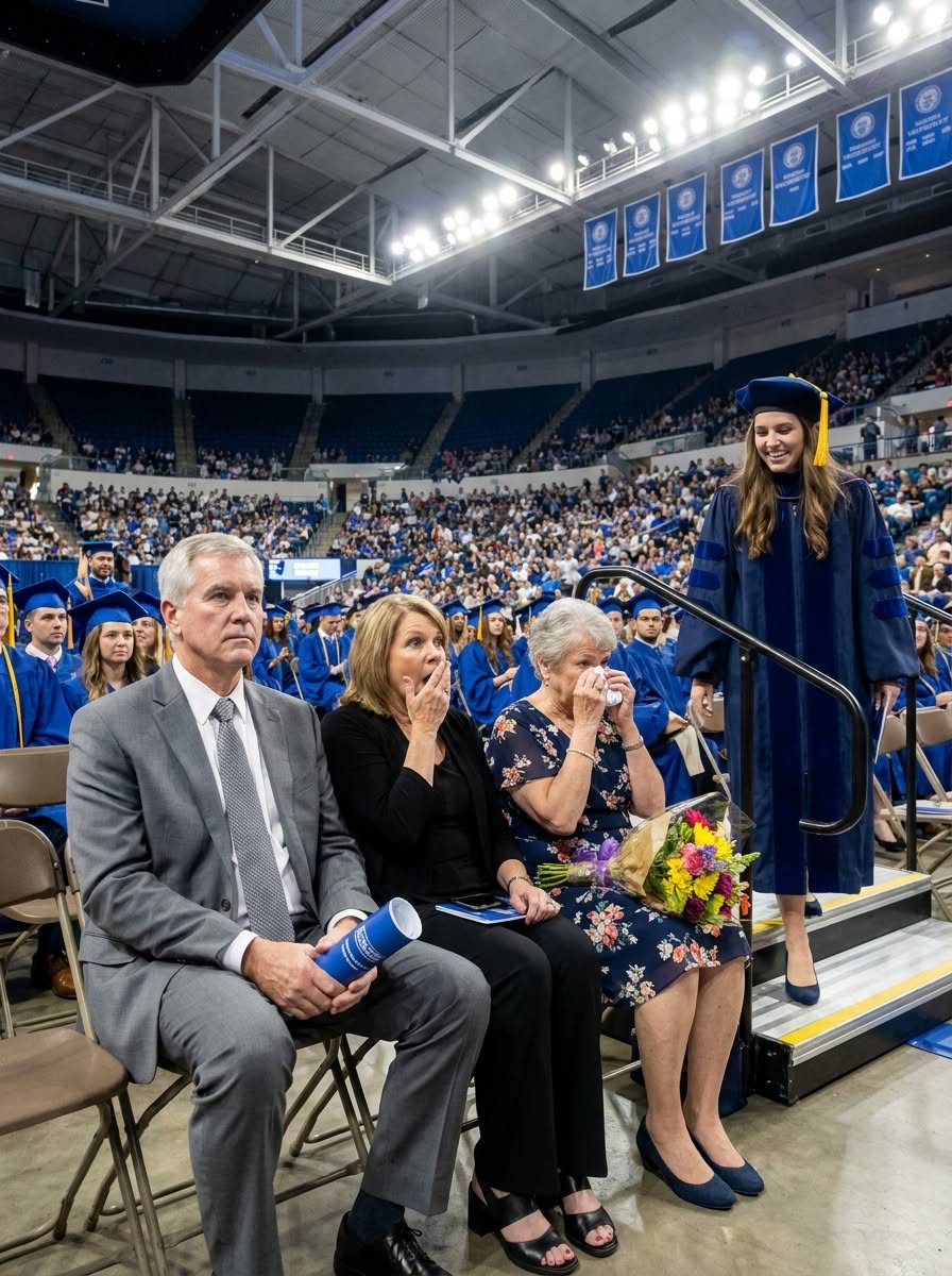 At my graduation ceremony, the parents who walked away while I was battling can/cer showed up sitting in the reserved section like they had somehow earned the right to celebrate my success. They whispered that I “owed them this moment,” but the second the dean announced the valedictorian using the name embroidered on my white coat, their expressions changed before I even reached the stage.