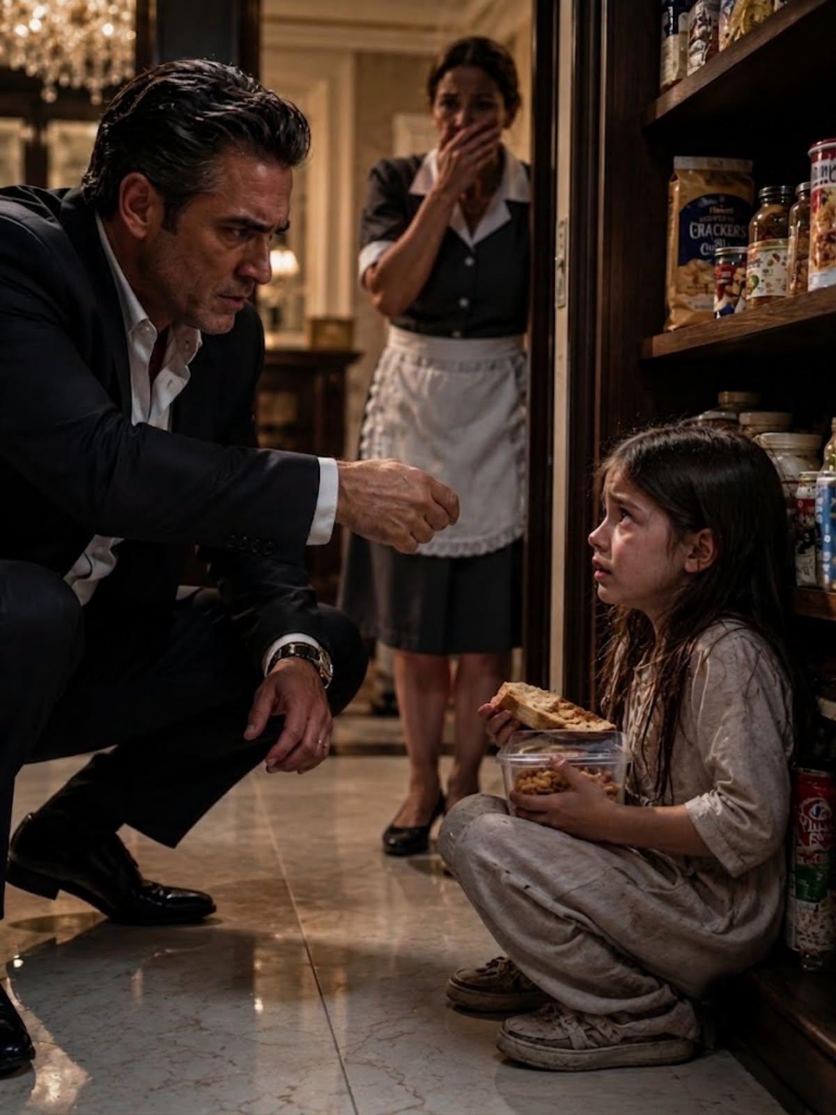 The Mafia Boss Found His Maid’s Daughter Eating Scraps in His Pantry—Then Her Whisper Forced Him to Question Everything He Had Built